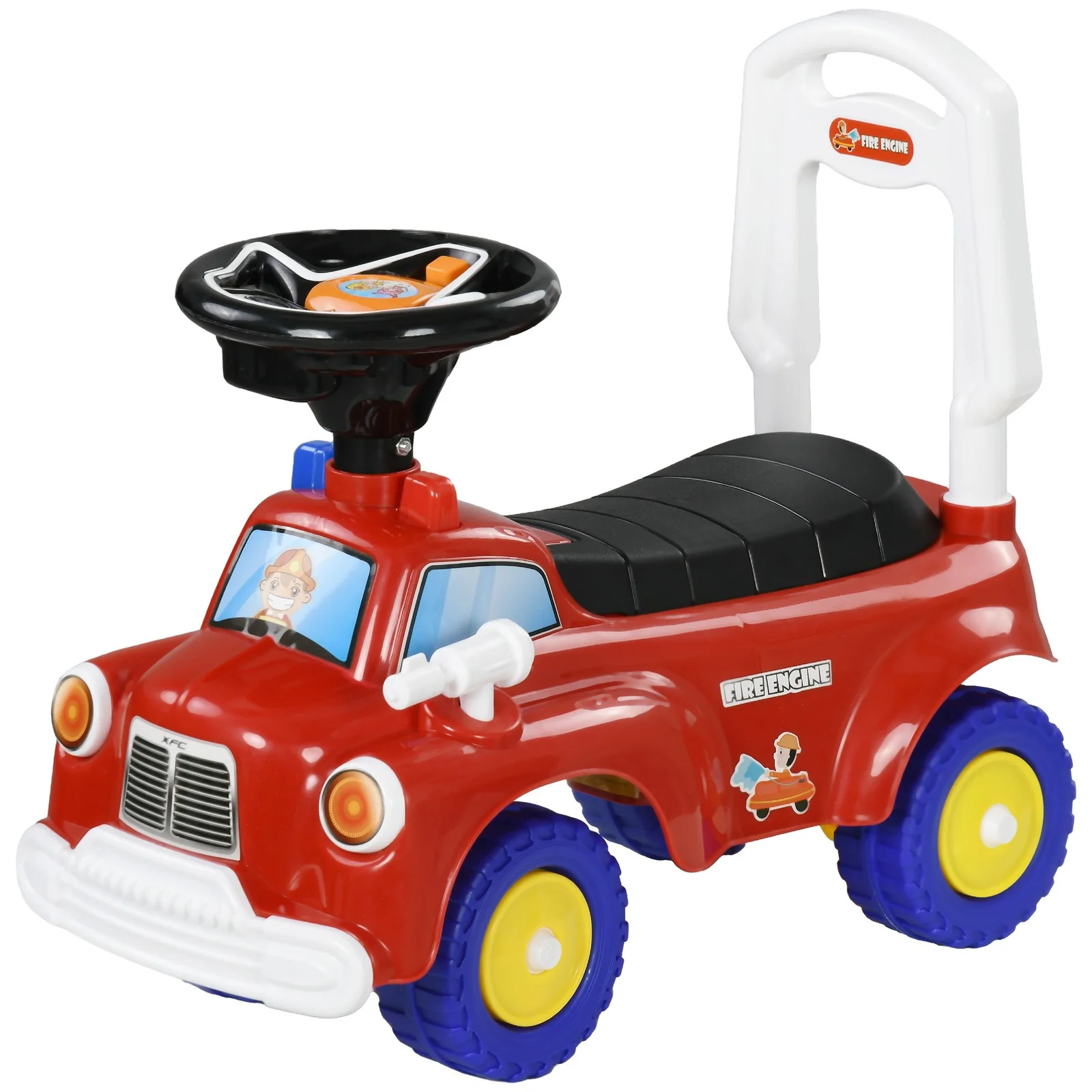 Toddler Ride-On Fire Truck with Music, Horn, and Under-Seat Storage in Red - Image 4