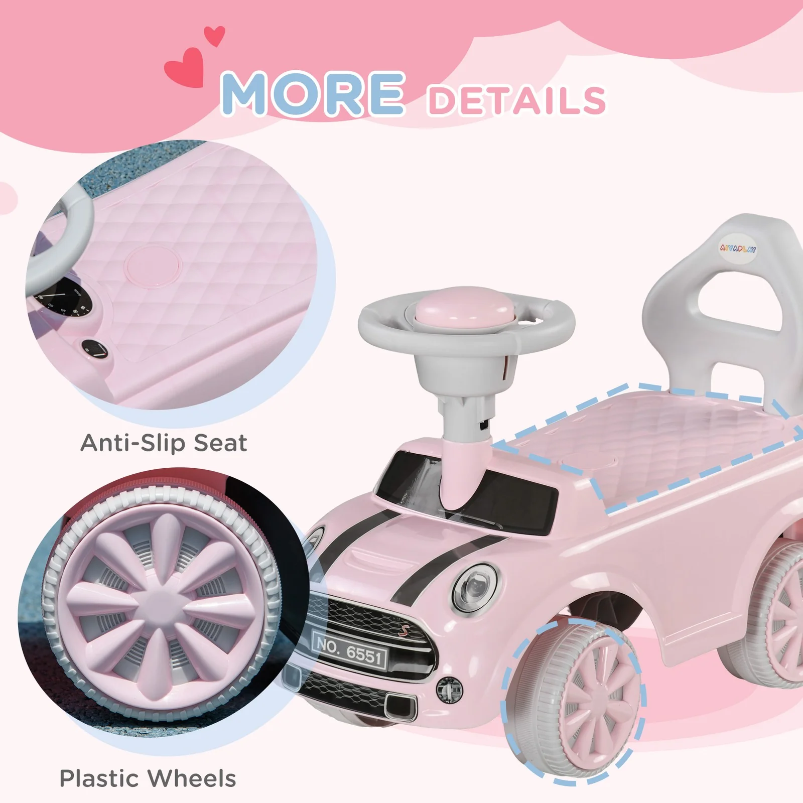 Pink Toddler Ride-On Foot-to-Floor Sliding Car Toy - Image 8