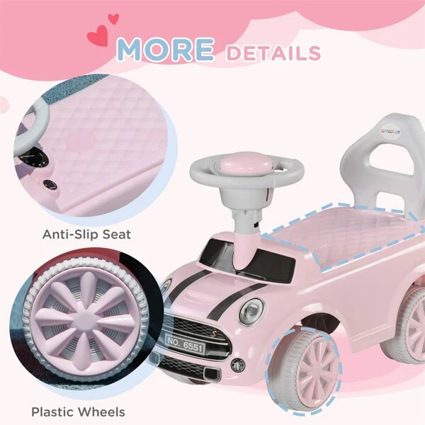 Pink Toddler Ride-On Toy with Horn and Safety Features for Ages 18-36 Months - Image 6