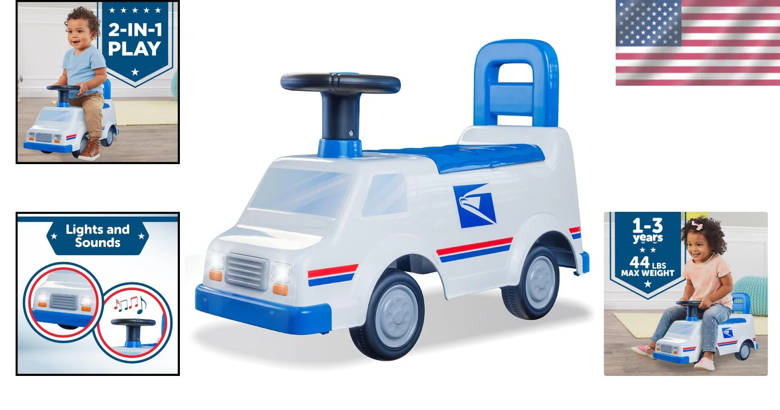 Toddler Ride-On Mail Truck Toy Supporting Up to 44 lbs for Safe Play Adventures - Image 2