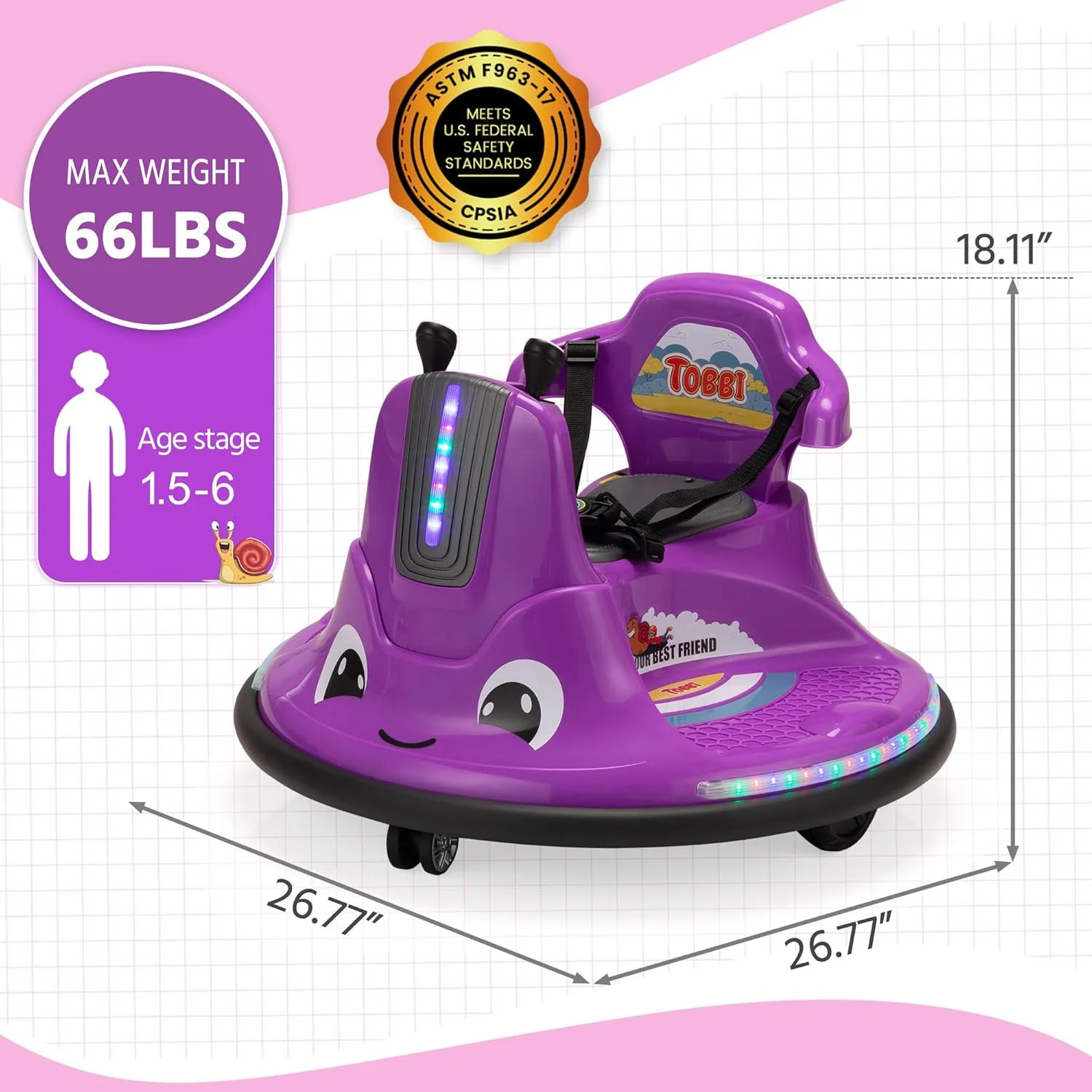 12V Electric Snail-Shaped Ride-On Bumper Car Toy for Toddlers with Remote Control - Image 3