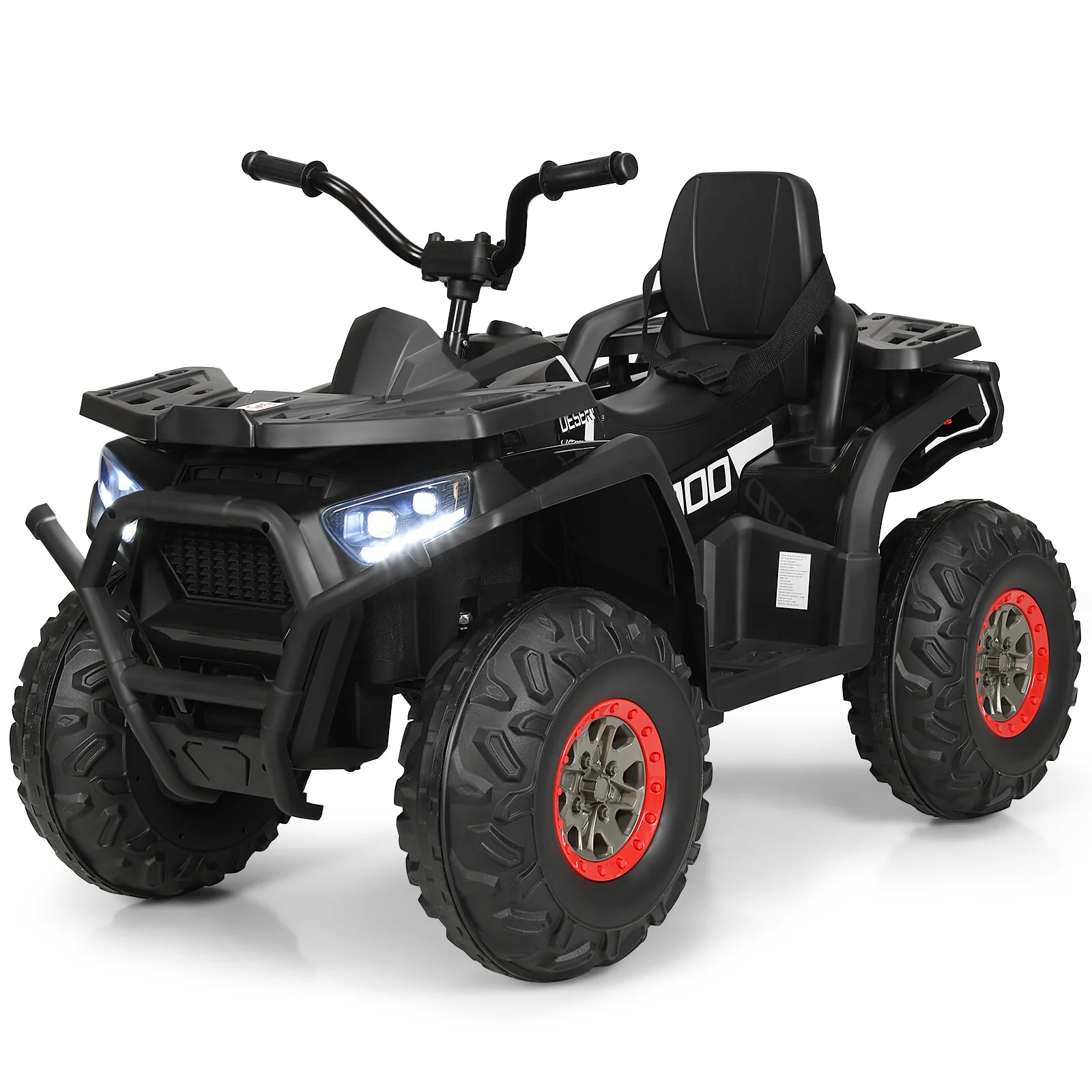 12V Kids Electric Ride-On Car Toy with LED Lights and Music – Black/Red - Image 4