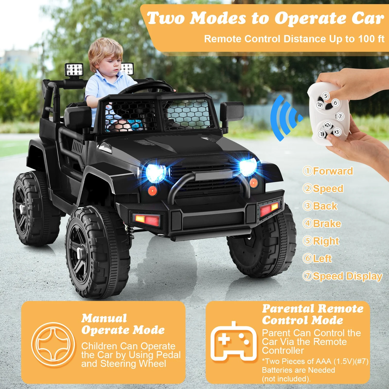 12V Kids Electric Ride-On Car with Parental Remote Control, Music, and Horn - Image 3