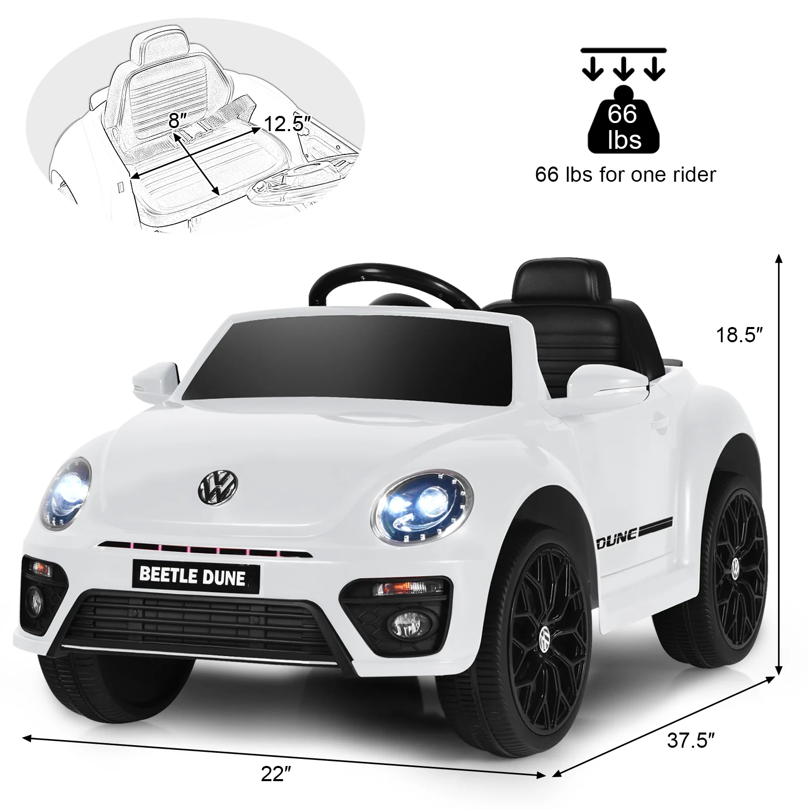 12V Electric Ride-On Volkswagen Beetle Car for Toddlers with Remote Control - Image 3