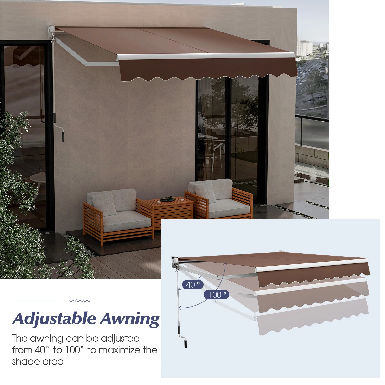 8' x 6.6' Retractable Awning with Aluminum Frame and Sun Water Protection PA Fabric - Image 4