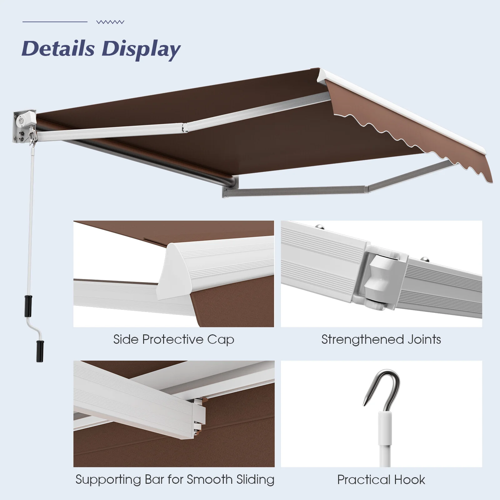 8' x 6.6' Retractable Awning with Aluminum Frame and Sun Water Protection PA Fabric - Image 7