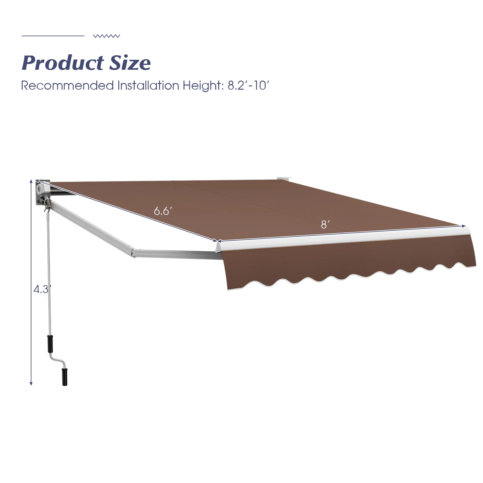 8' x 6.6' Retractable Awning with Aluminum Frame and Sun Water Protection PA Fabric - Image 9
