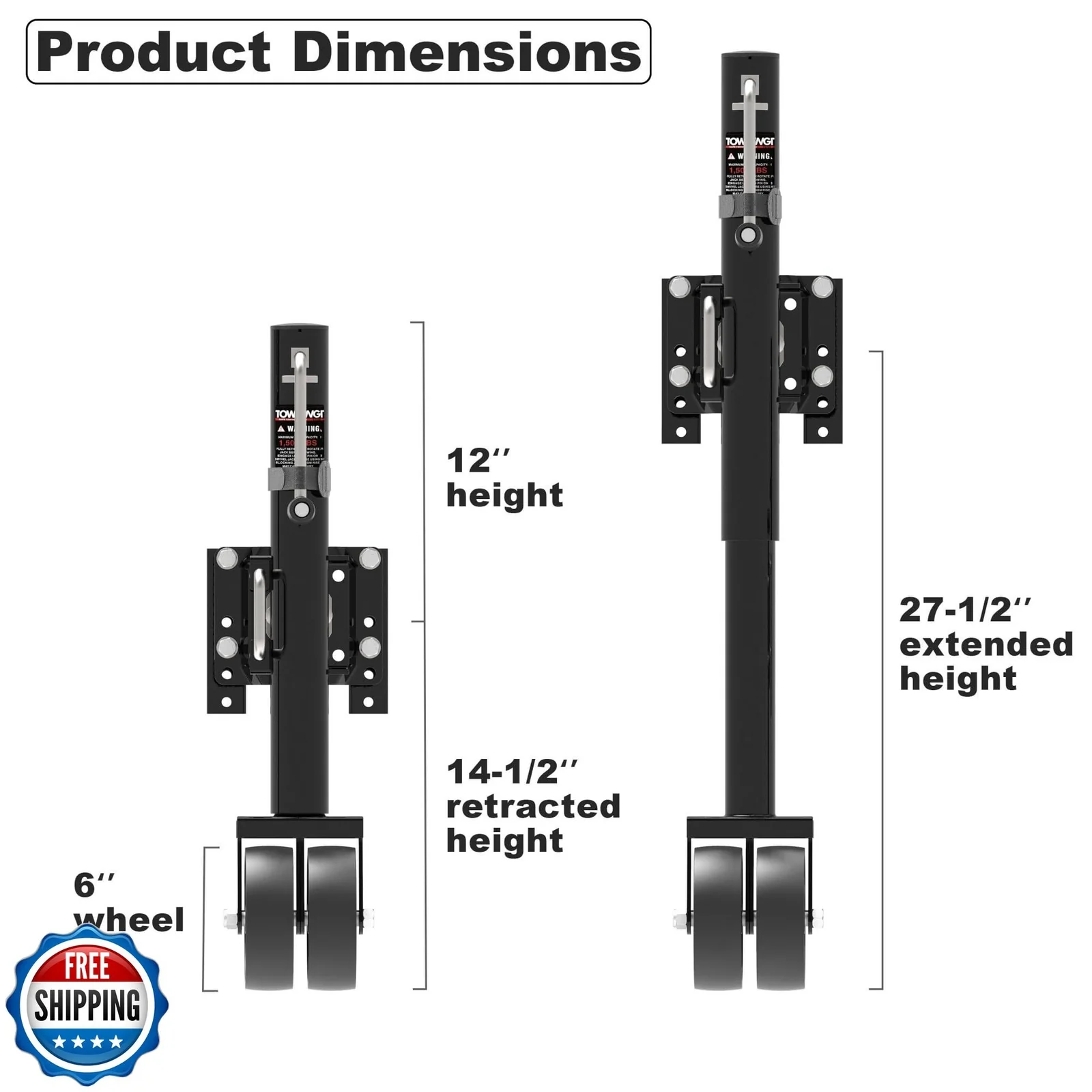 6-Inch Dual Wheel Trailer Jack with 13-Inch Vertical Lift, 1500 lbs Capacity - Image 3