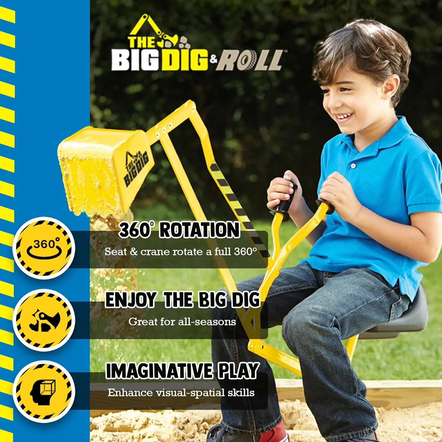 Ride-On Excavator Sand Digger with 360° Rotating Base for Kids Ages 3 and Up, Yellow - Image 2
