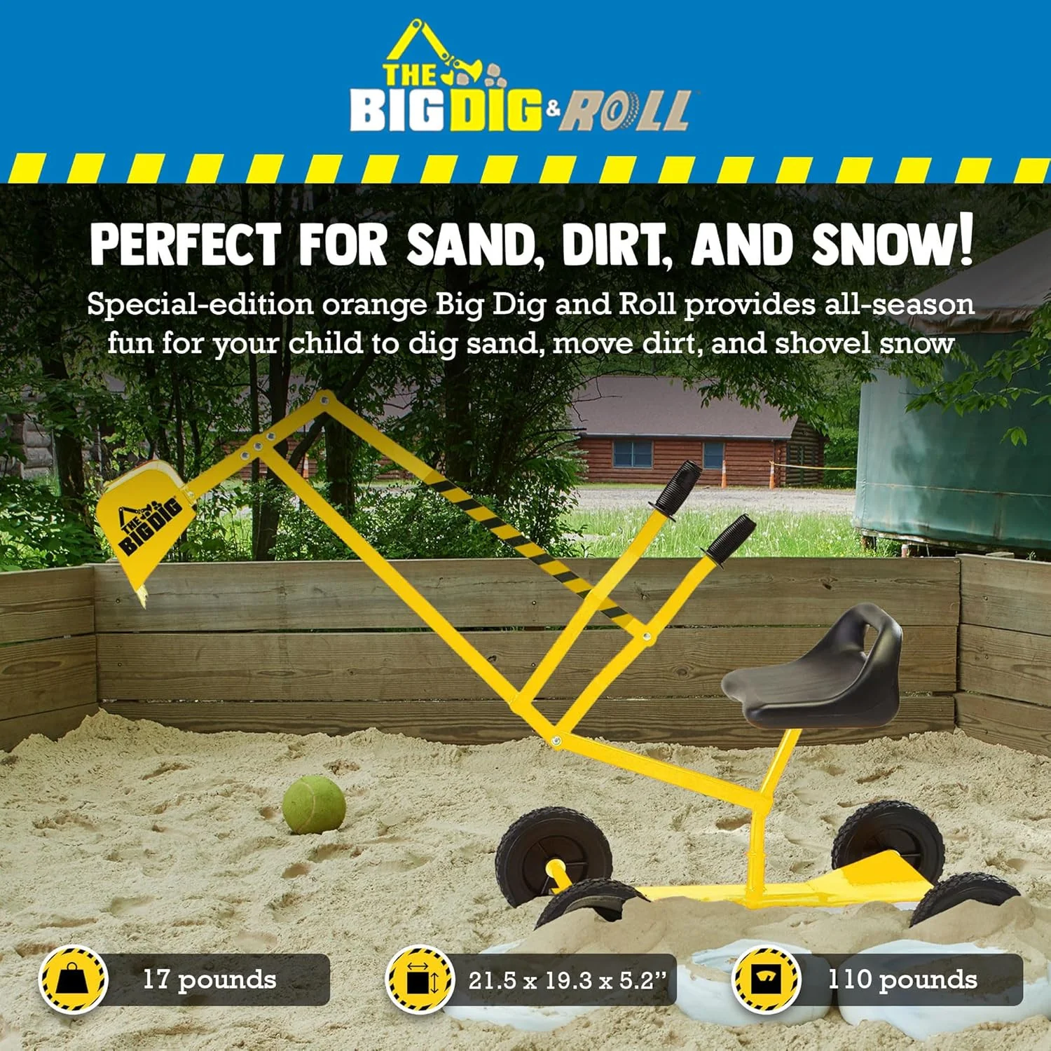Ride-On Excavator Sand Digger with 360° Rotating Base for Kids Ages 3 and Up, Yellow - Image 3