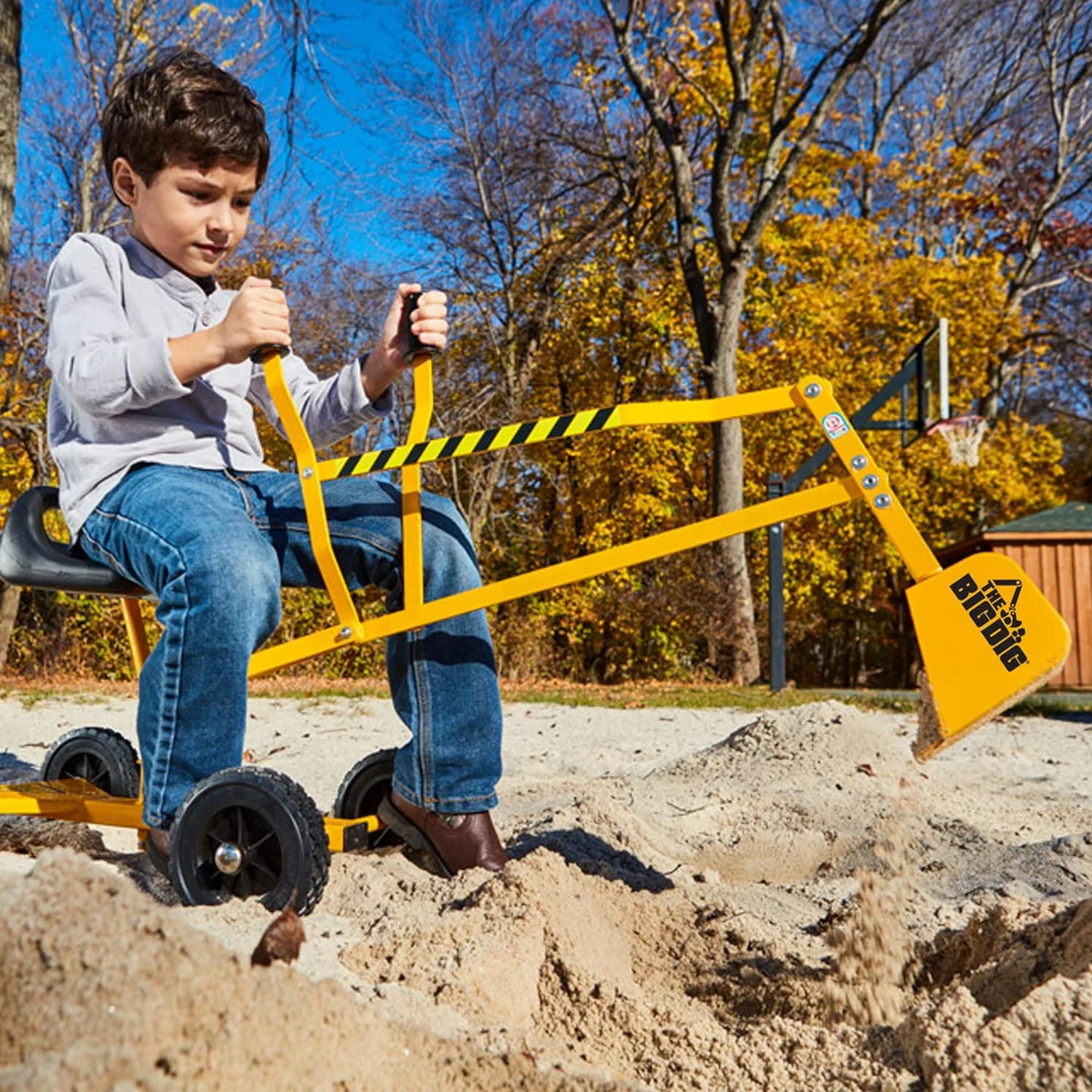 Kids Ride-On Excavator Sand Digger with 360° Rotating Base, Ages 3 and Up, Yellow - Image 4
