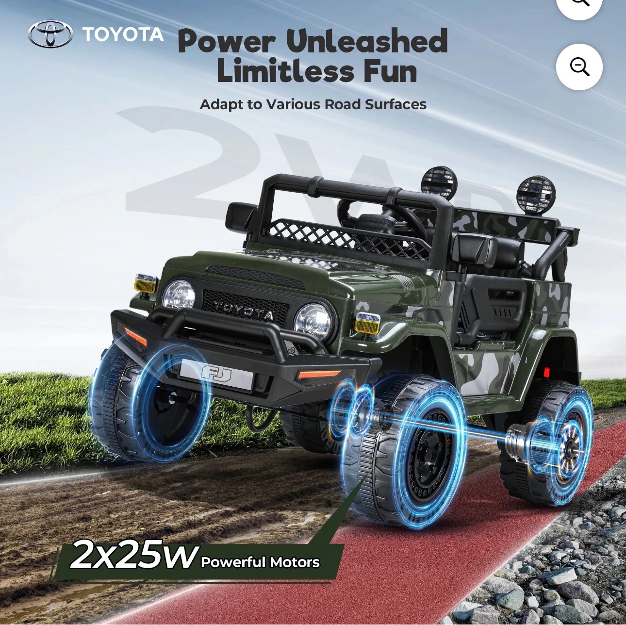 Kids Electric Ride-On FJ Cruiser Truck 12V with 7Ah Battery and Remote Control - Image 3