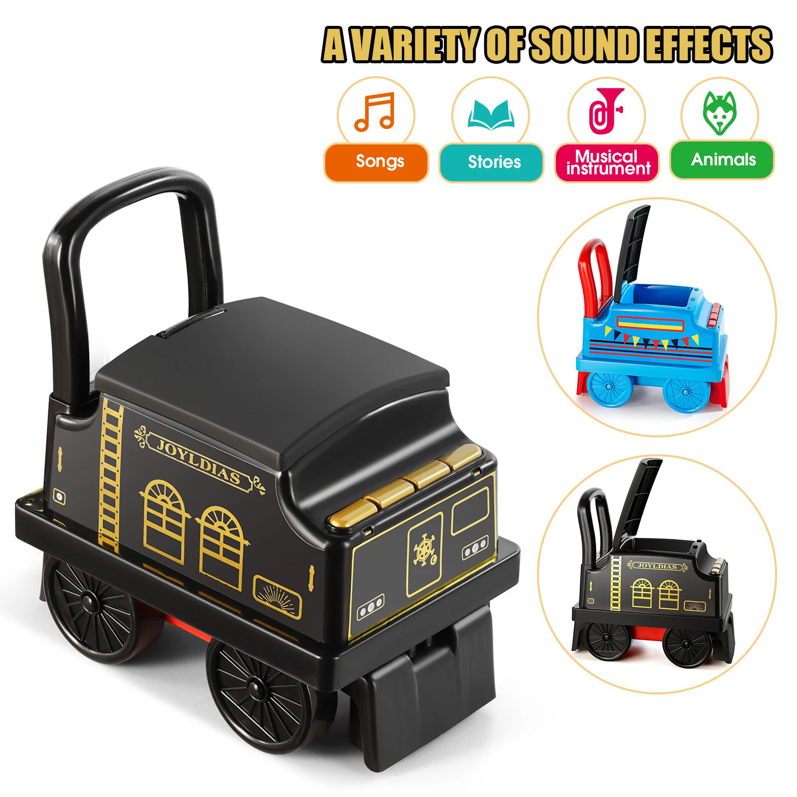 Ride-On Train Carriage with Songs, Stories, Storage, and Handle - Black/Blue - Image 13