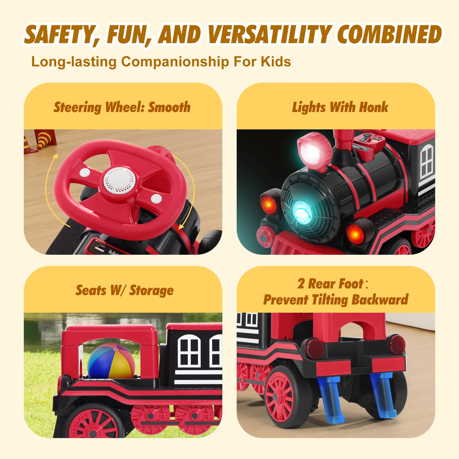 12V Two-Seater Electric Ride-On Train for Kids with Music and Lights, Red/Blue - Image 21