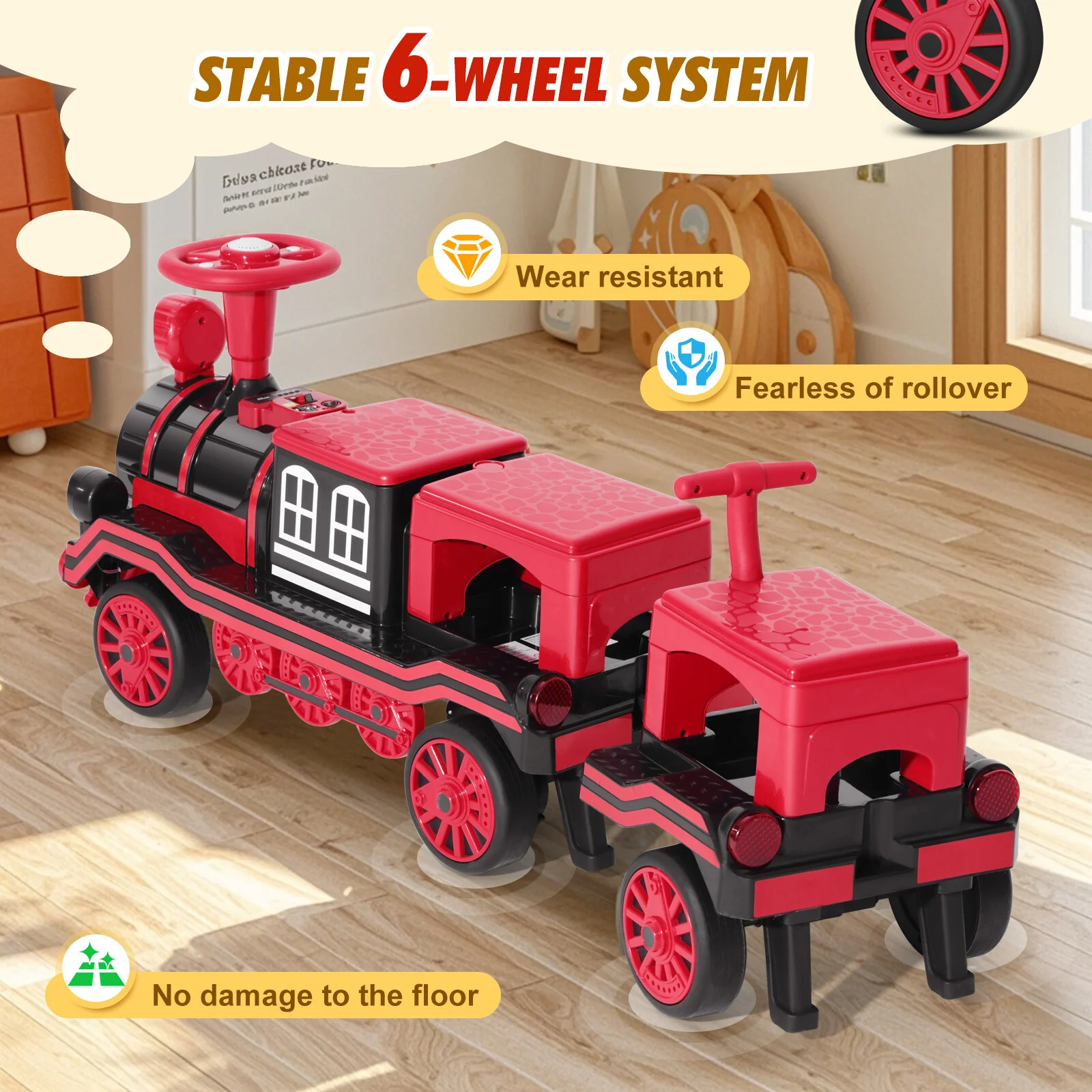 12V Two-Seater Electric Ride-On Train for Kids with Music and Lights, Red/Blue - Image 5