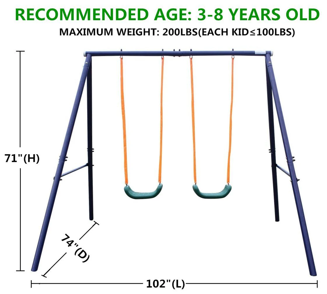 2-Station Outdoor Swing Set with Dual Swings for Children - Image 2