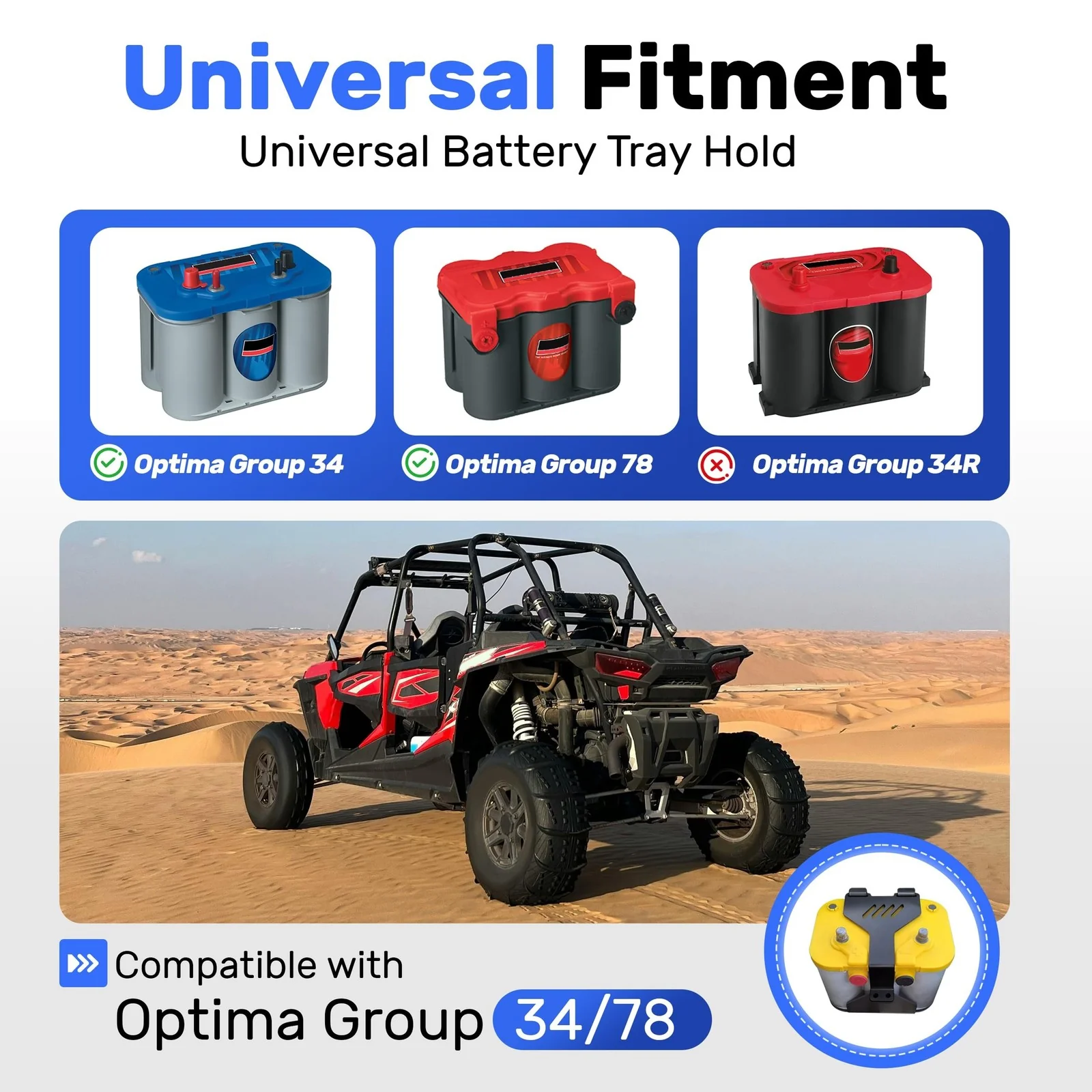 Versatile Battery Tray for Optima Group 34 78 - Ideal for ATV, UTV, and Truck Applications - Image 2