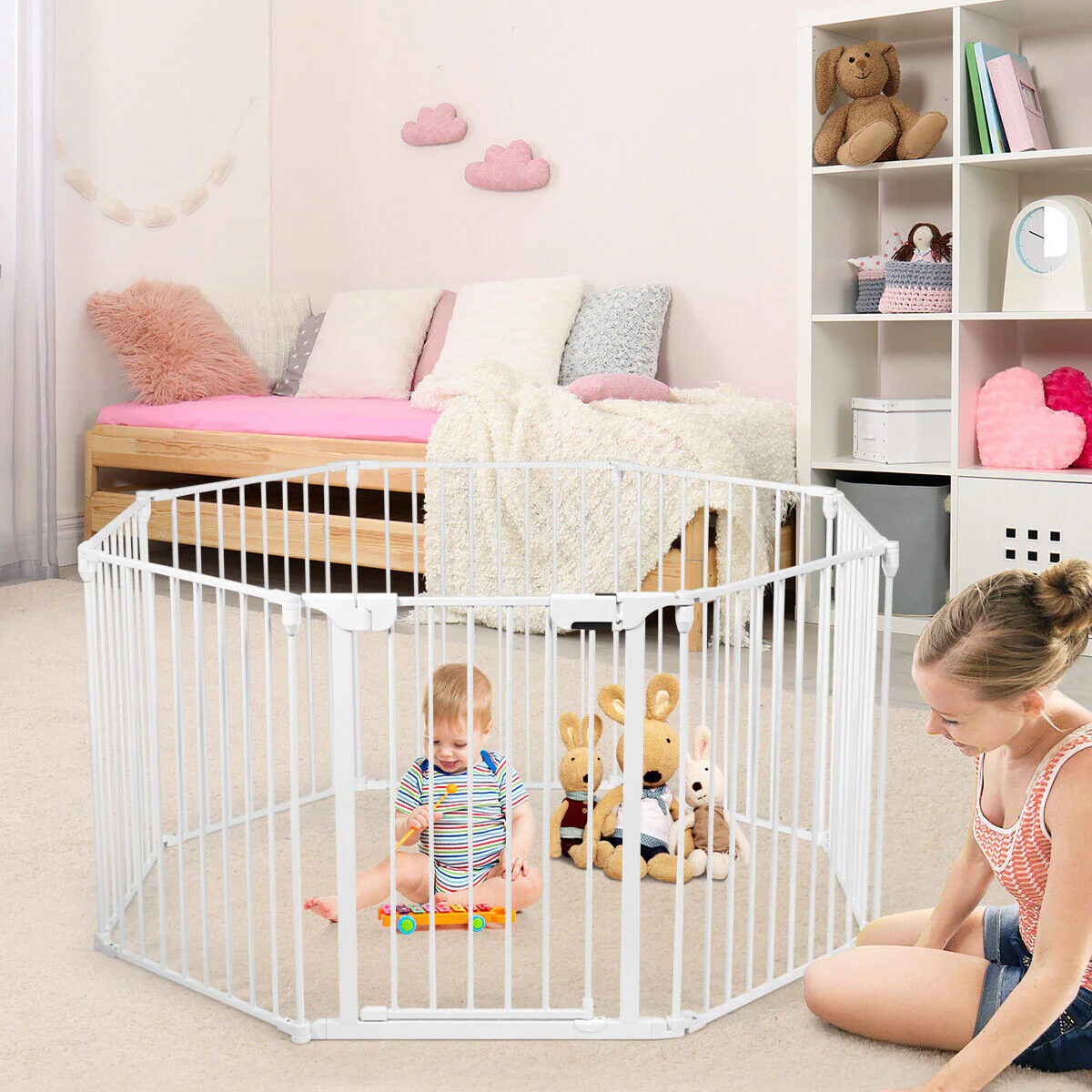 Versatile 8-Panel Metal Play Yard and Pet Barrier with Adjustable Wall Mount - Image 2
