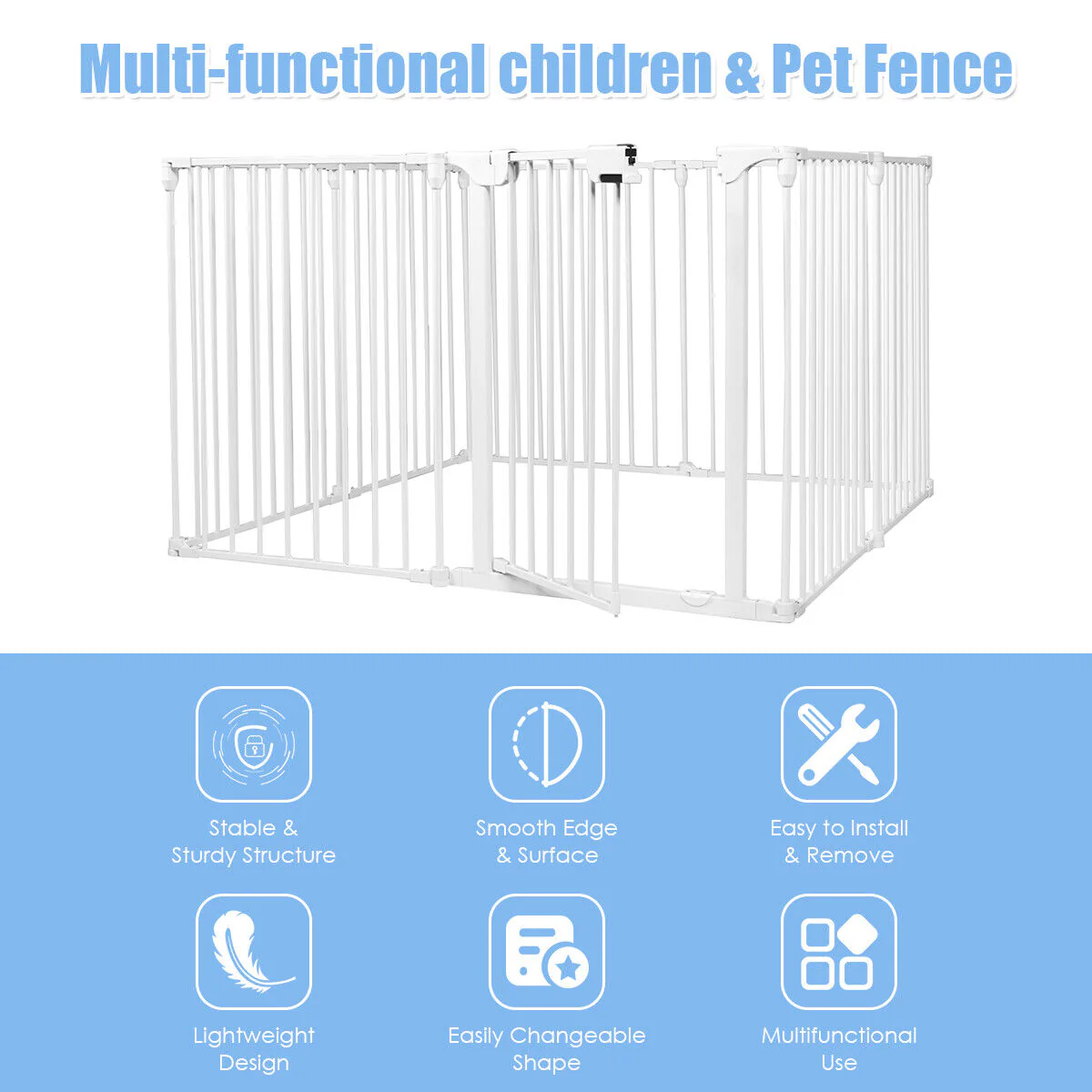 Versatile 8-Panel Metal Play Yard and Pet Barrier with Adjustable Wall Mount - Image 8