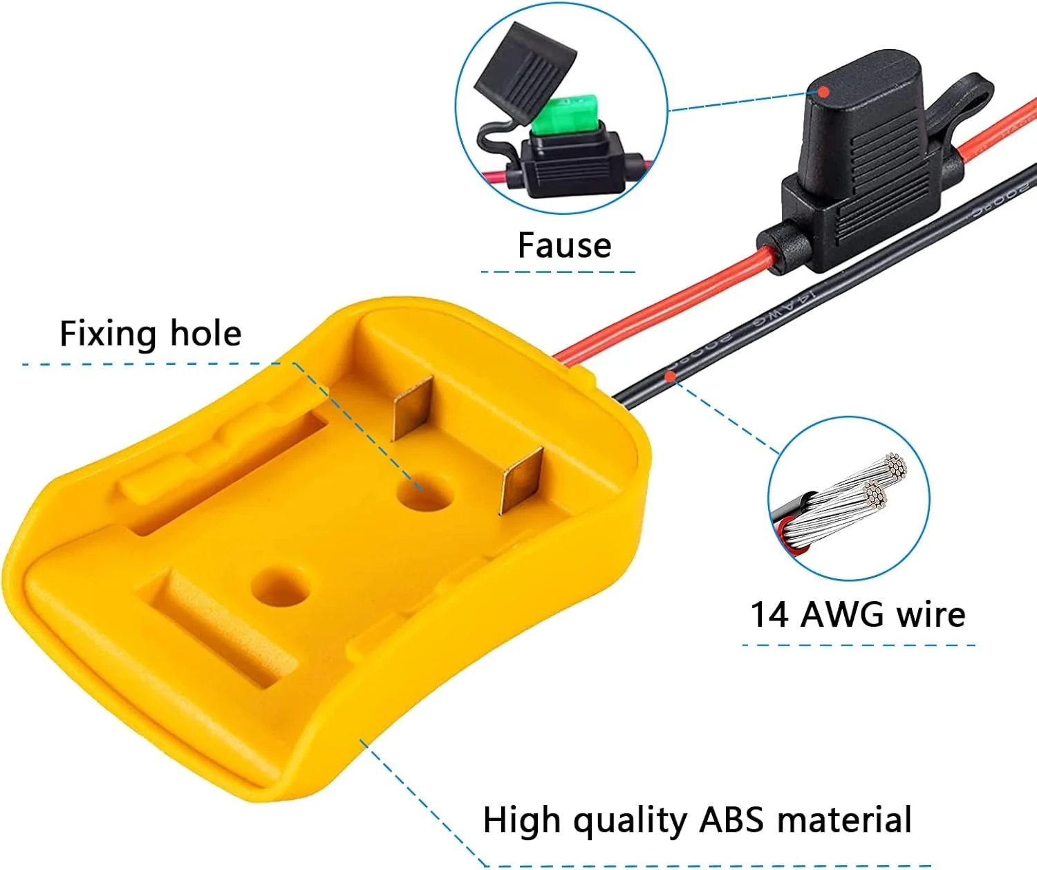 Power Wheel Adapter for Dewalt Batteries with 12.5" Wire and Fuse - Image 6