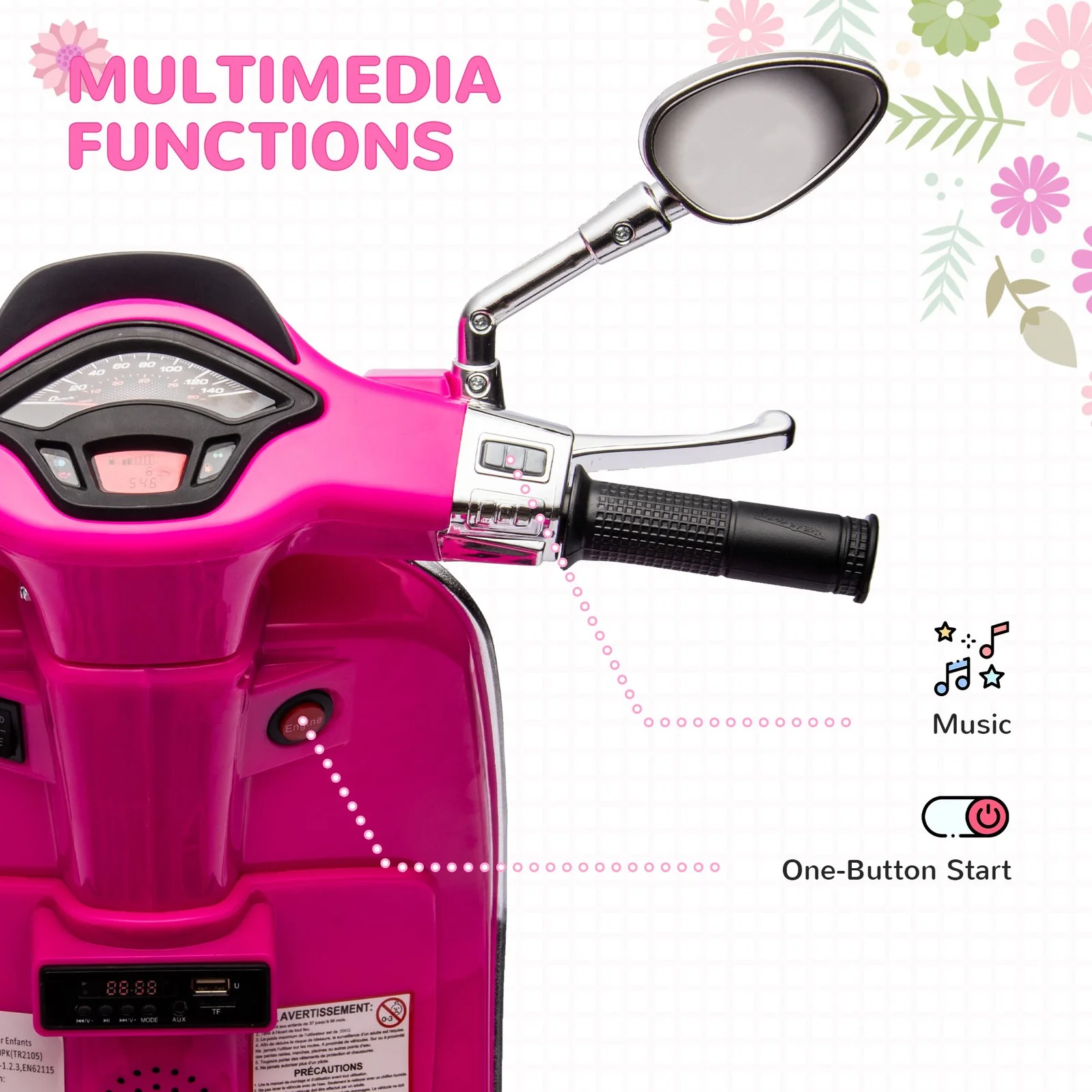 Licensed Pink Electric Kids Motorcycle with Music and FM Radio - Image 6