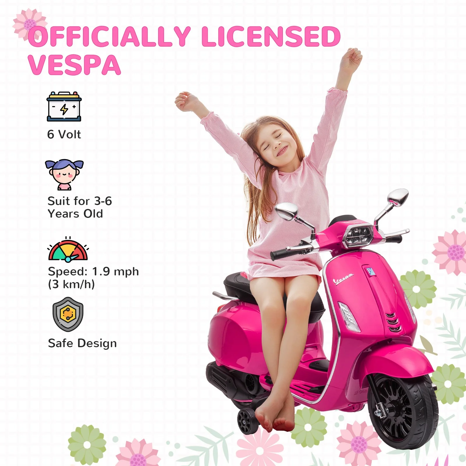Licensed Pink Electric Kids Motorcycle with Music and FM Radio - Image 5