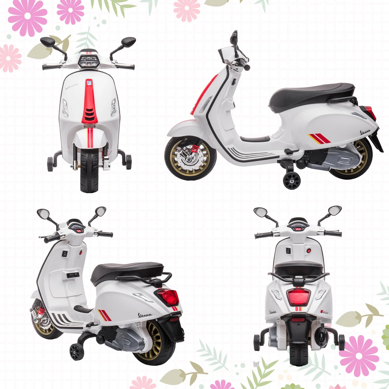 Licensed Vespa Electric Motorcycle for Kids with Music and FM Radio - Image 10