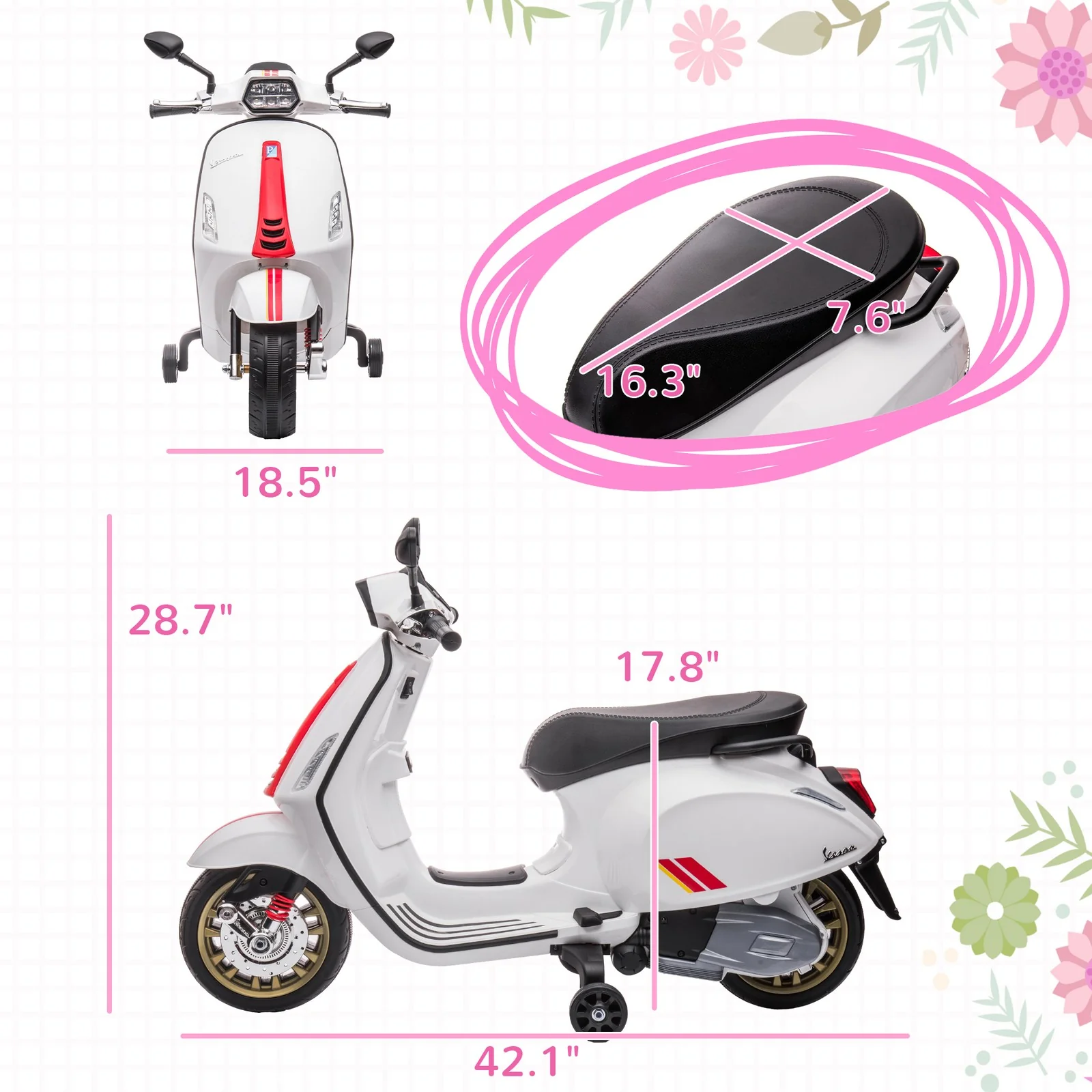 Licensed Vespa Electric Motorcycle for Kids with Music and FM Radio - Image 2