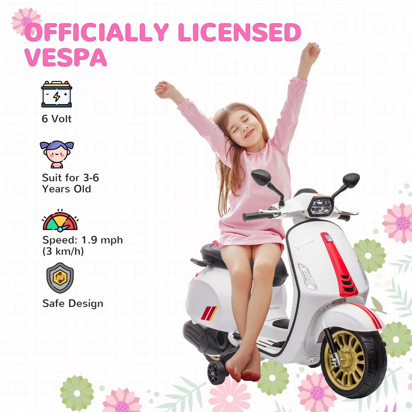 Licensed Vespa Electric Motorcycle for Kids with Music and FM Radio - Image 5