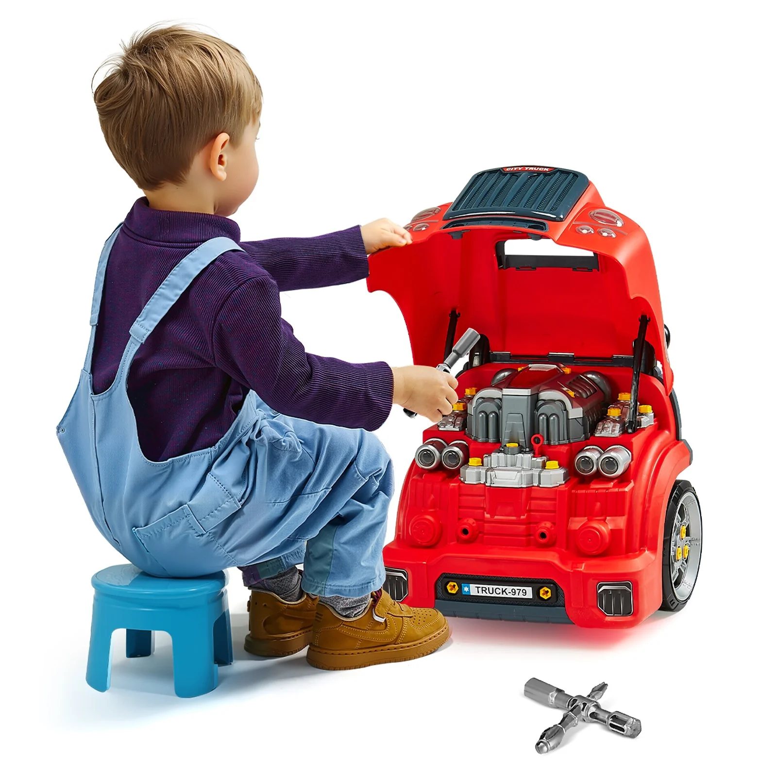 Kids Mechanical Car Repair Toy Set with Removable Engine Parts, Red - Image 13