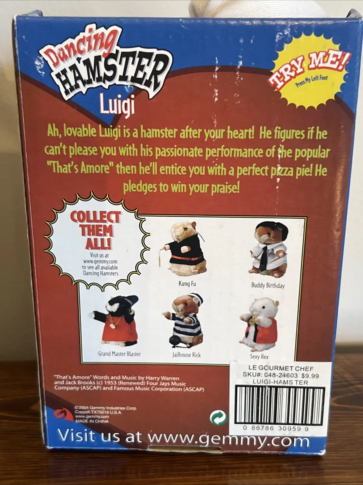 Vintage Gemmy Hamster Singing and Dancing Luigi That's Amore 2002 Chef New In Package - Image 5