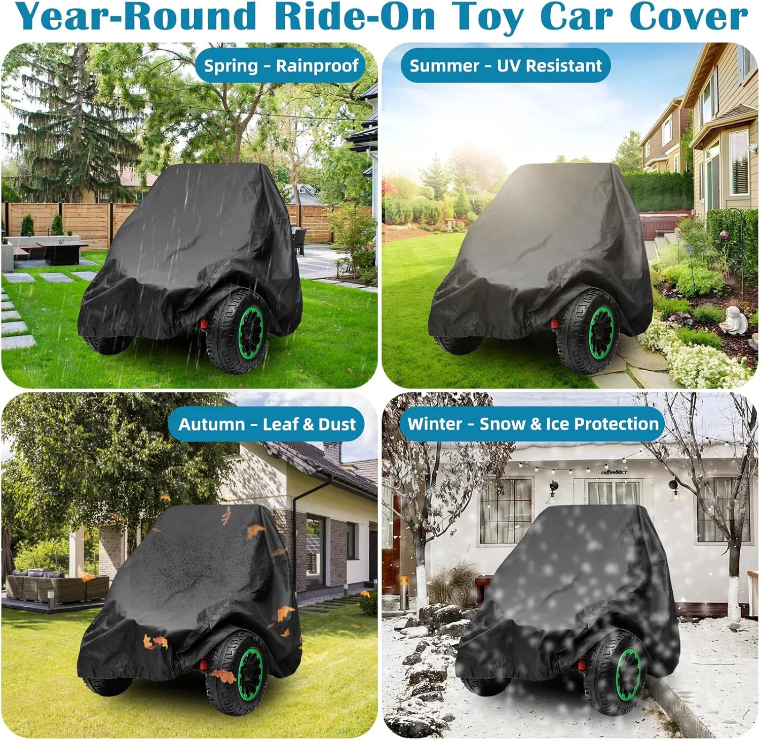Waterproof Kids Ride-On Car Cover 420D Fabric with Drawstring and Buckles - Image 4