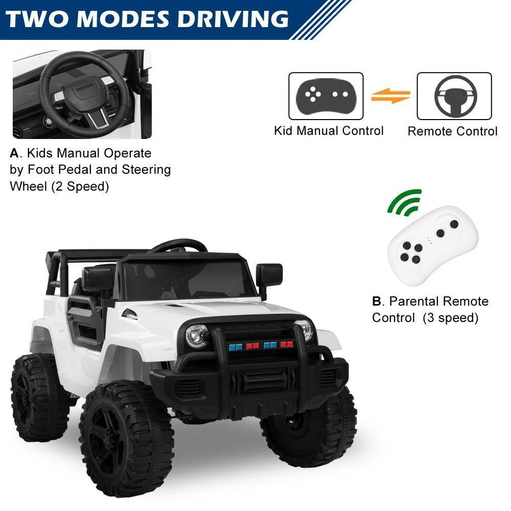 White 12V Electric Ride On Car for Kids with Music and Remote Control - 4 Wheels Fun Toy - Image 9
