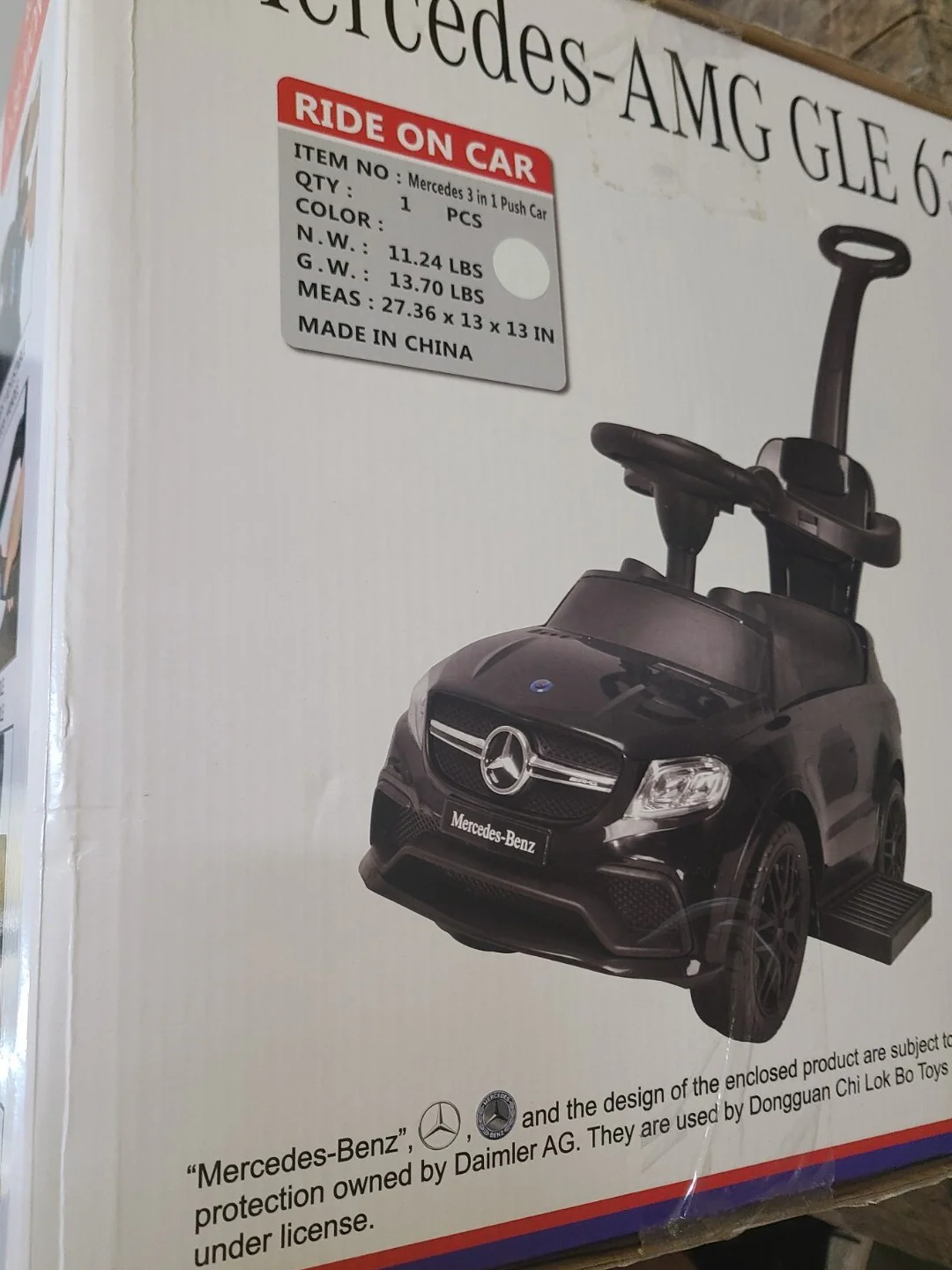 Licensed Mercedes Benz 3-in-1 Kids Ride-On Push Car and Stroller - Image 3