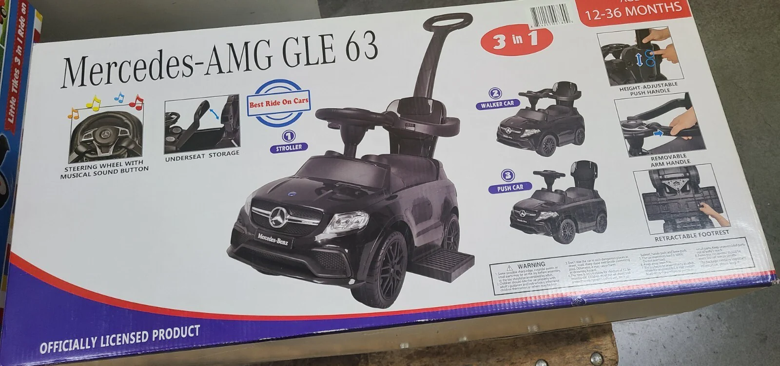 Licensed Mercedes Benz 3-in-1 Kids Ride-On Push Car and Stroller - Image 5