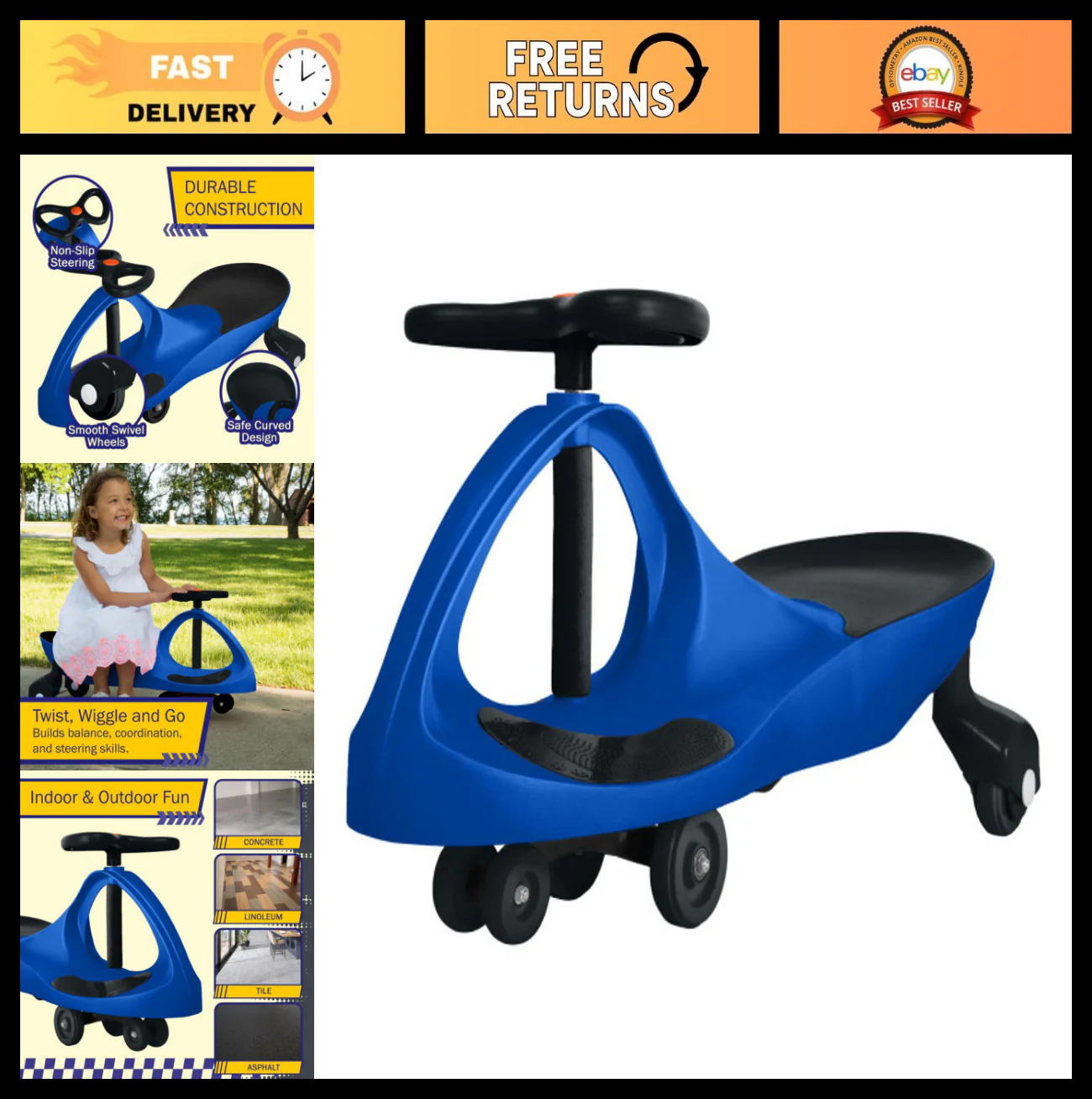 Twist and Go Wiggle Car for Kids Ages 3 and Up - Battery-Free Fun!