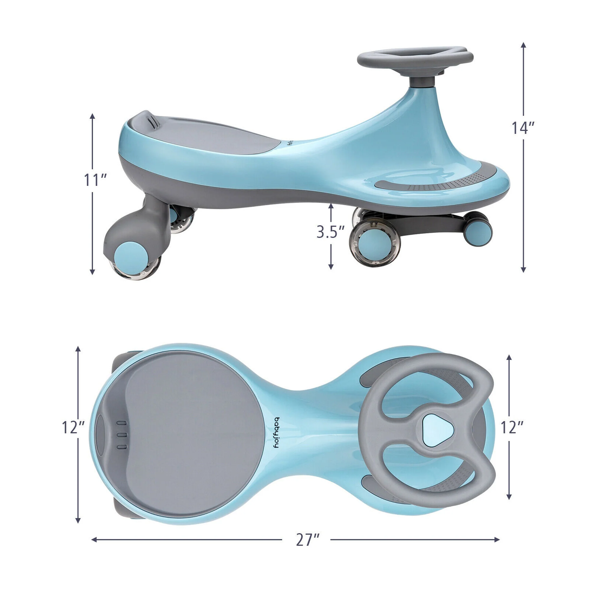 Blue Wiggle Car Ride-On Toy with Flashing Wheels for Toddlers and Kids - Image 2