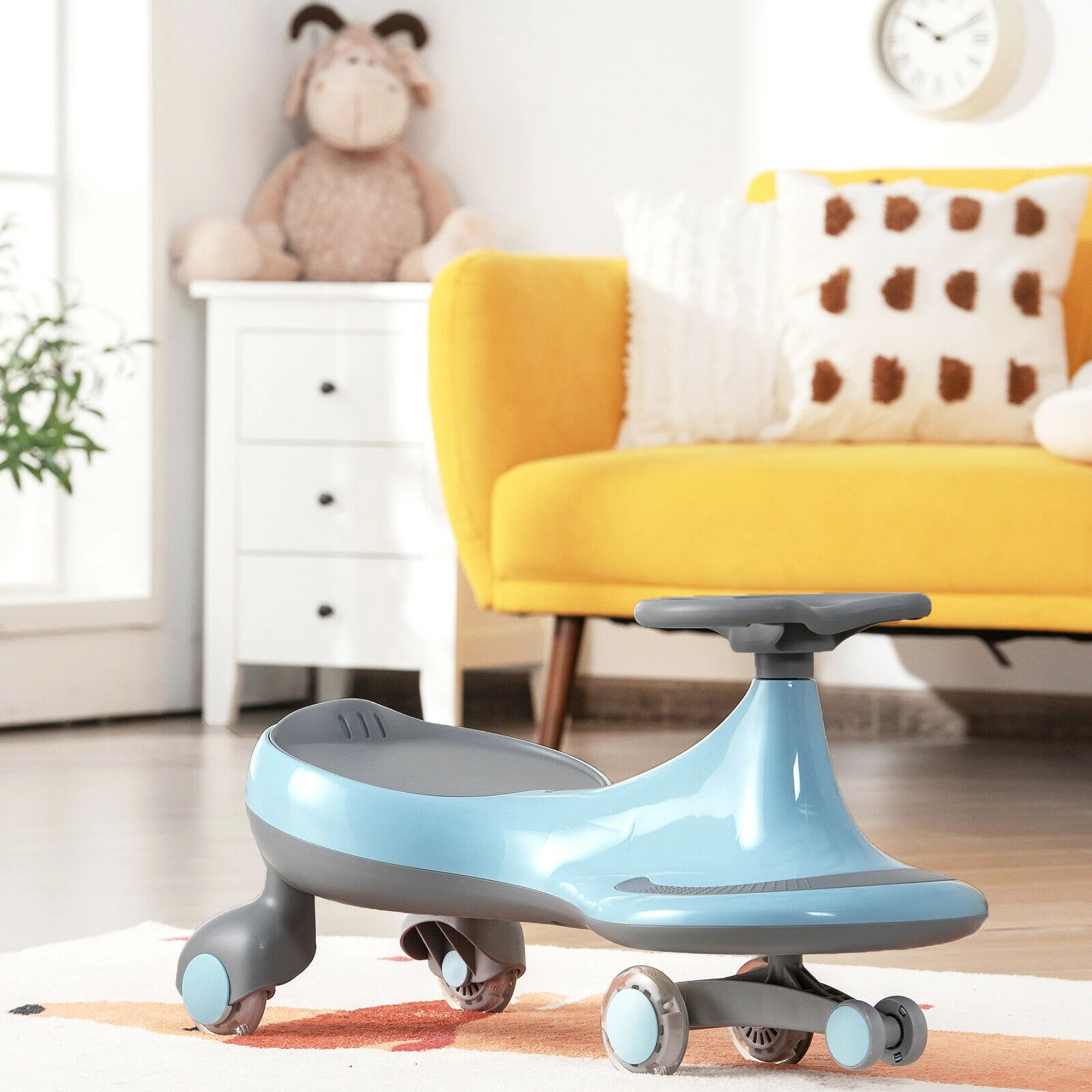 Blue Wiggle Car Ride-On Toy with Flashing Wheels for Toddlers and Kids - Image 3