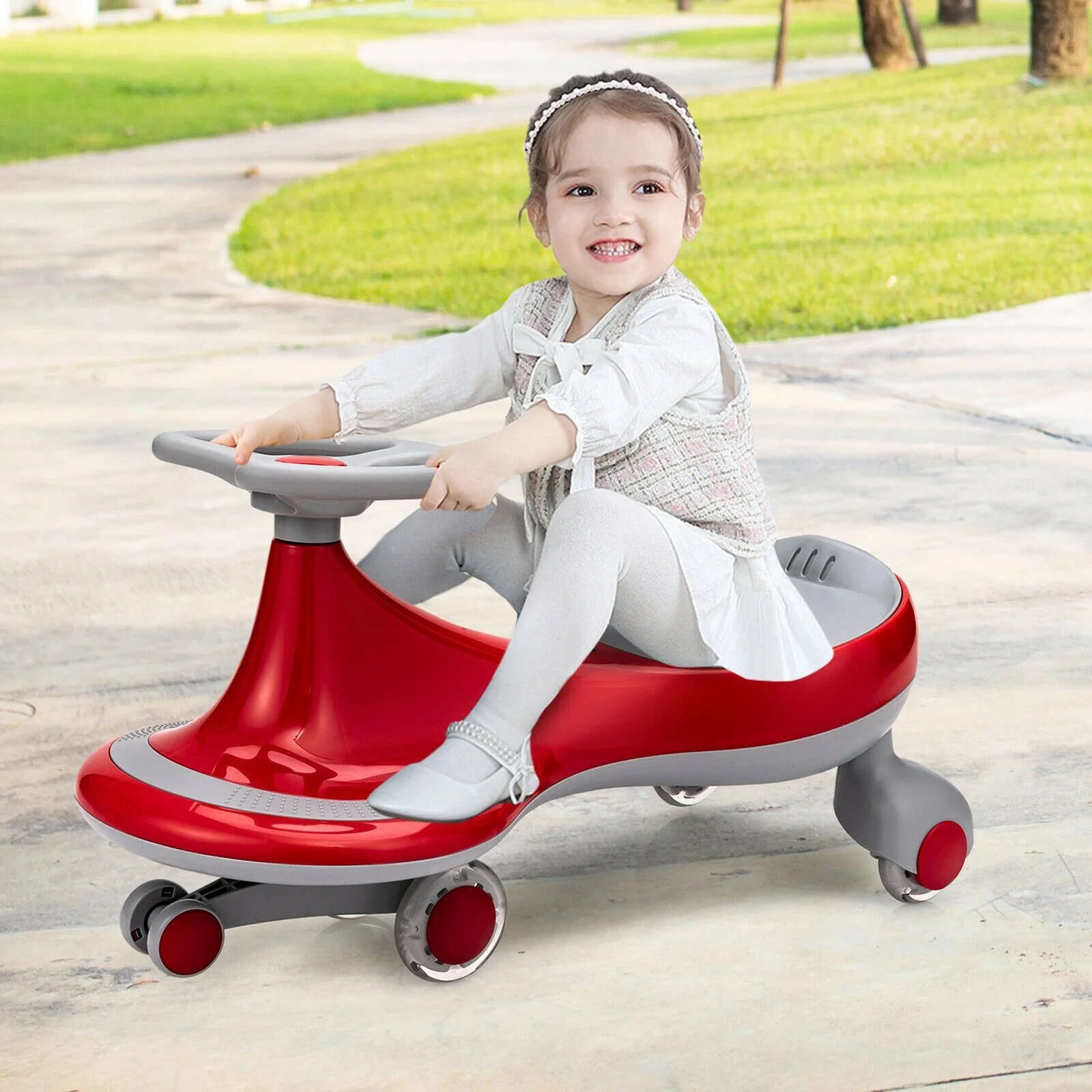 Wiggle Car Ride-On Toy with Flashing Wheels for Toddlers and Kids in Red - Image 4