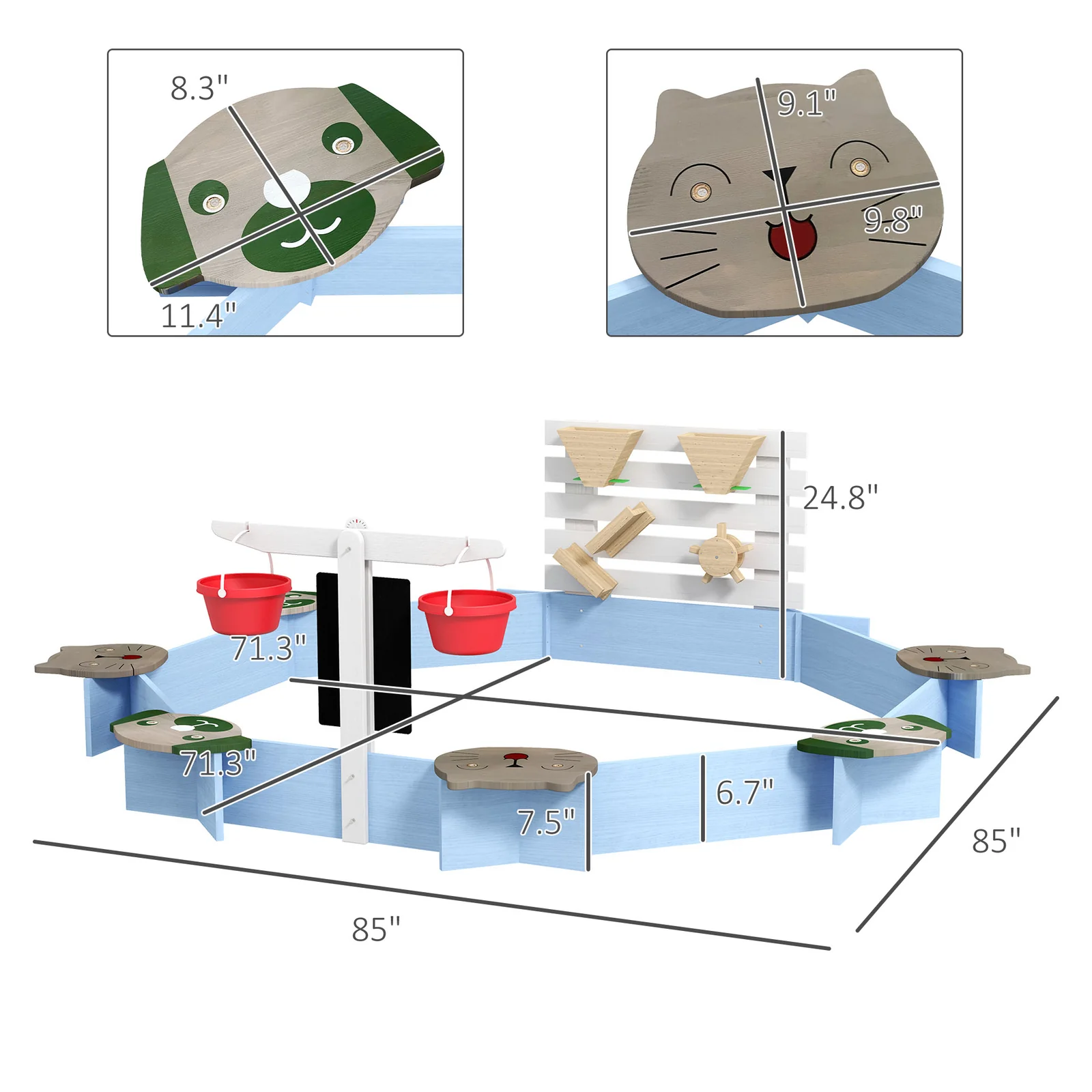 Wooden Sandbox for Ages 3-7, 85"x85"x25", Blue - Image 3