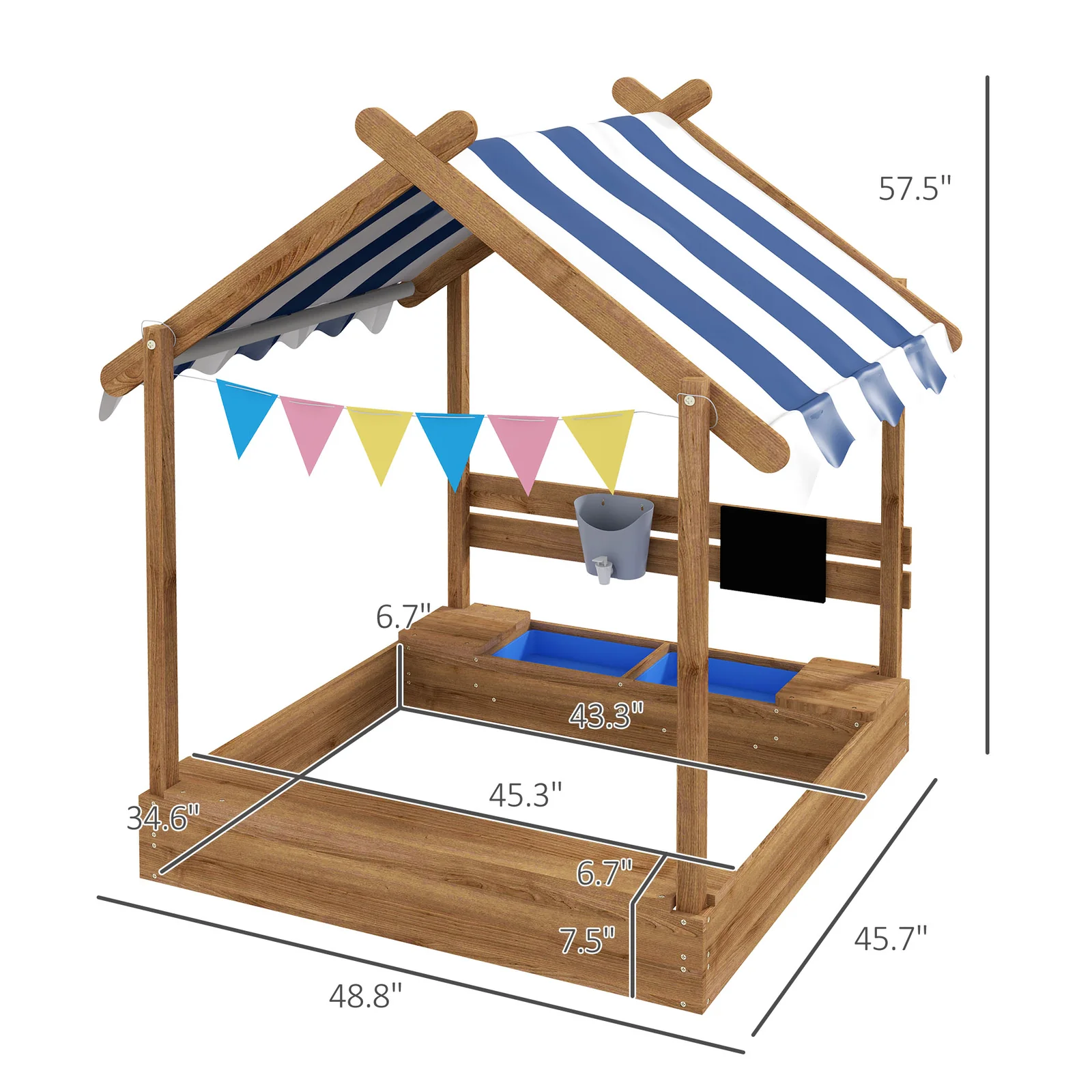 Wooden Sandbox with Canopy and Playhouse Design for Ages 3-7 Years Brown - Image 3