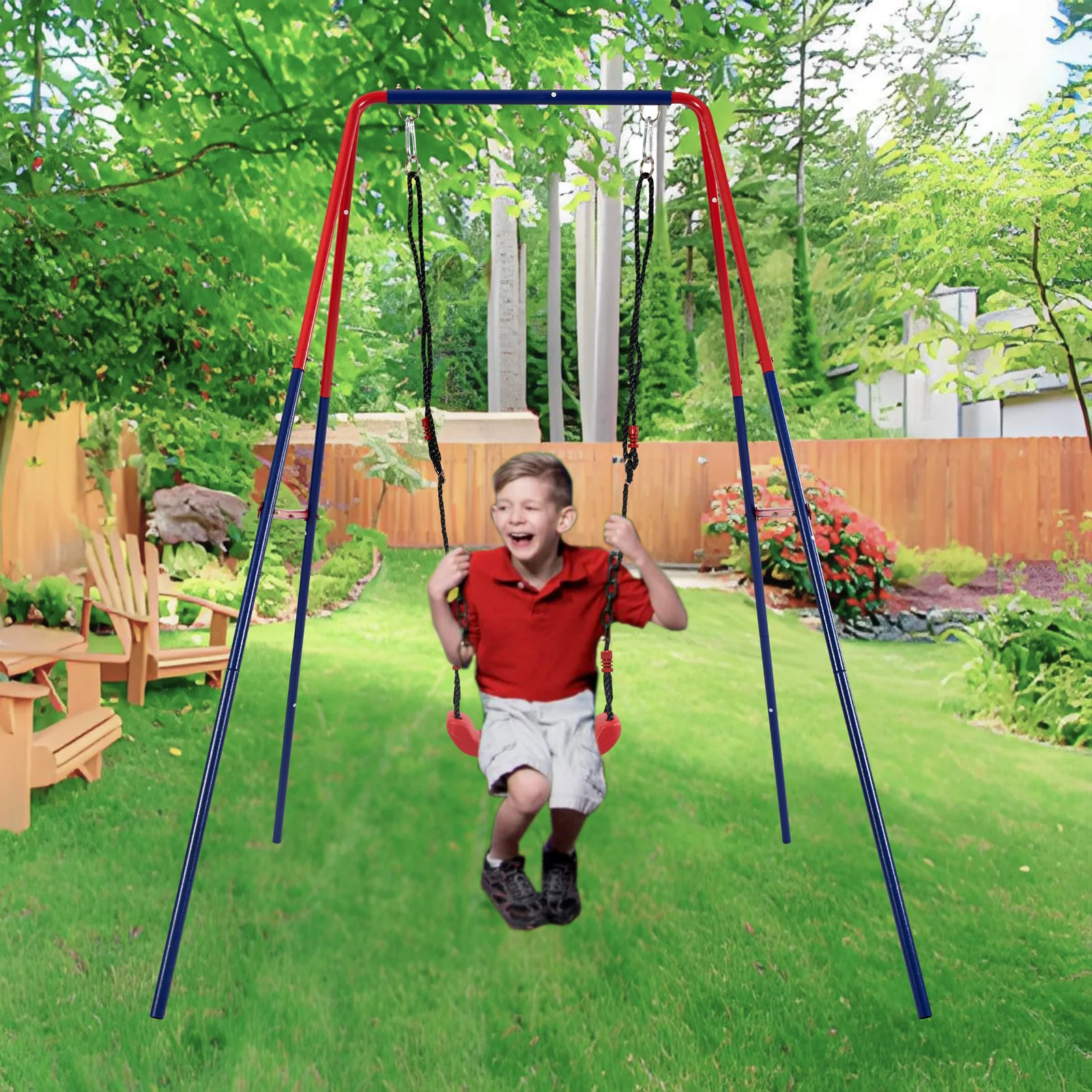 Green and Blue Baby Swing Set 2-in-1 Plastic Safe Mental Development Toy - Image 2