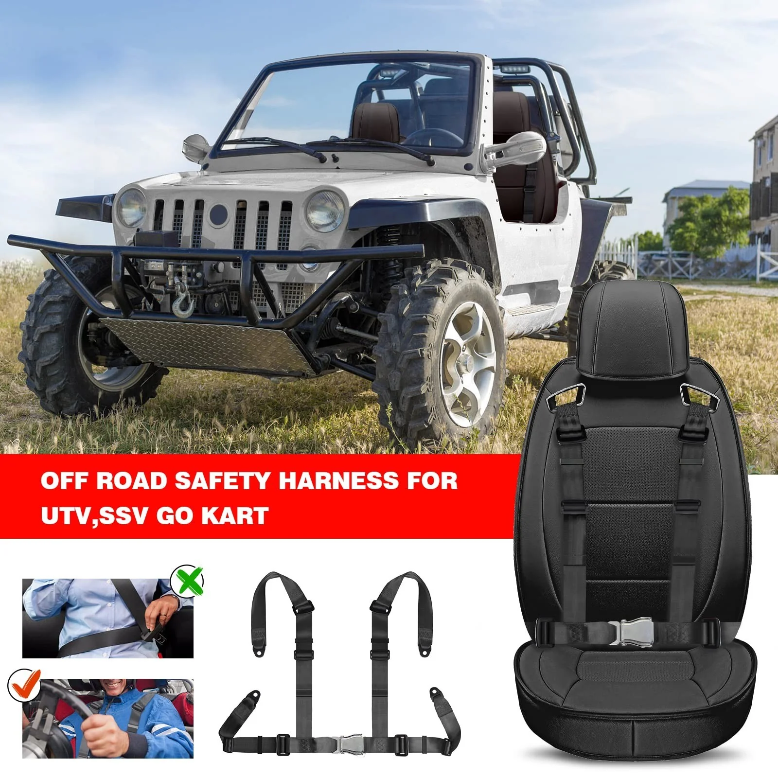 Yakitoko 2" Universal 4-Point Safety Harness for Go Karts, UTVs, ATVs, and Racing - Image 2