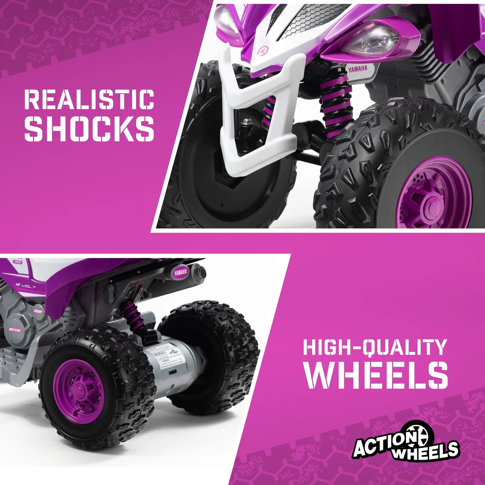 Yamaha Raptor 12V Battery-Powered Purple Ride-On ATV with Music for Ages 3-5 - Image 3