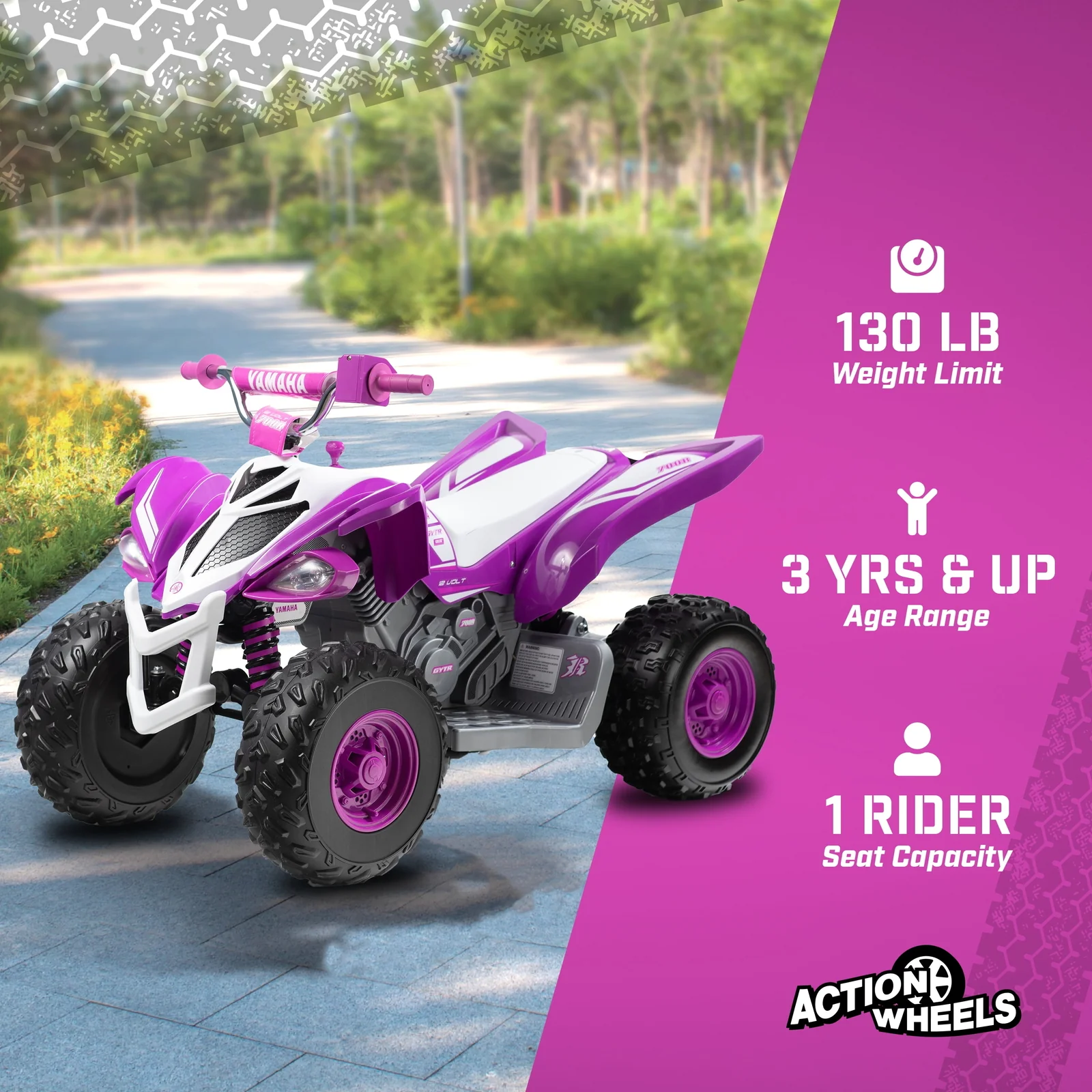 Yamaha Raptor 12V Battery-Powered Purple Ride-On ATV with Music for Ages 3-5 - Image 9