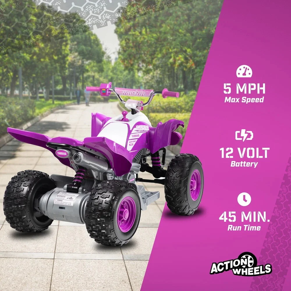 Yamaha Raptor 12V Battery-Powered Purple Ride-On ATV with Music for Ages 3-5 - Image 8