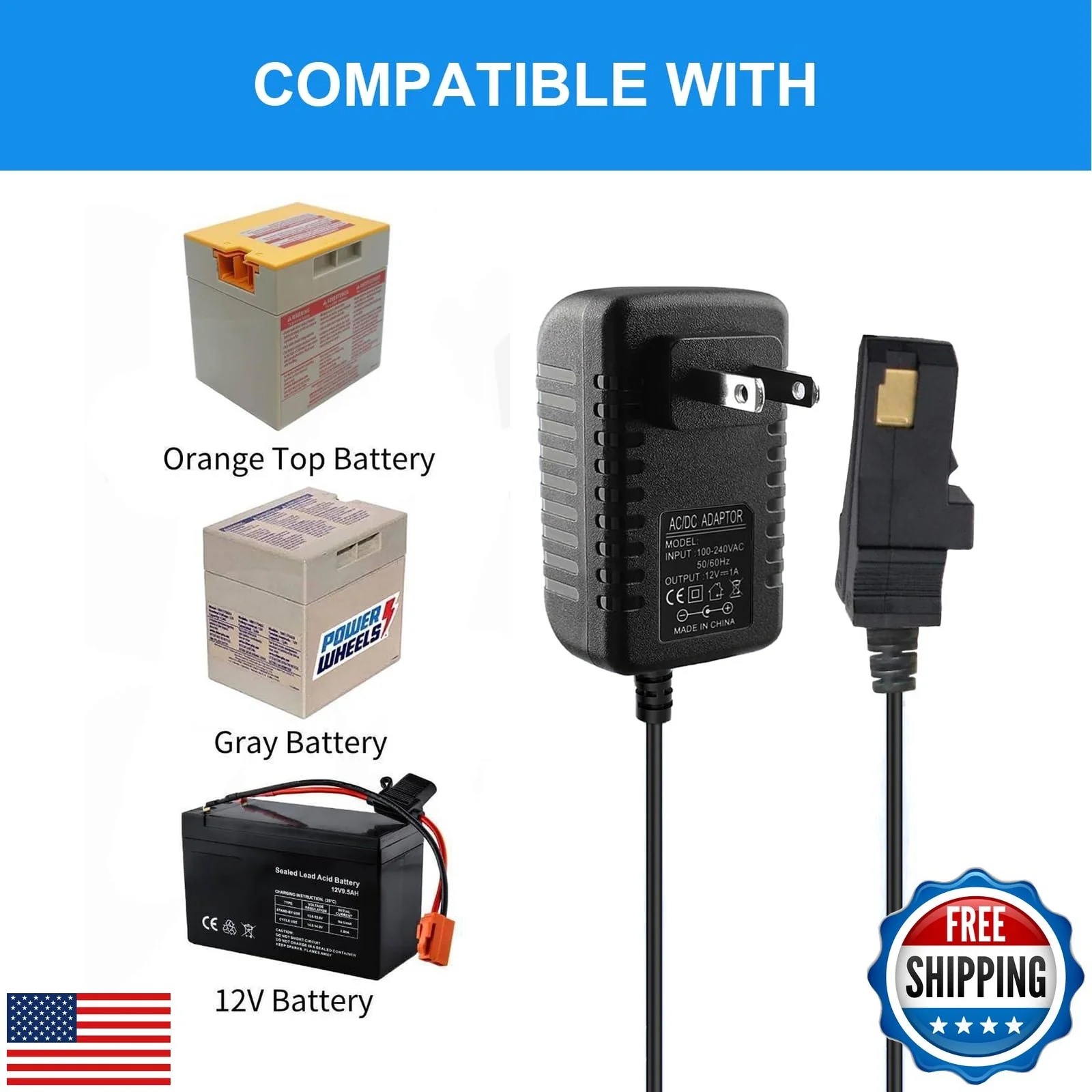 12V Charger for Power Wheels with Gray Battery and Orange Trim - Image 2