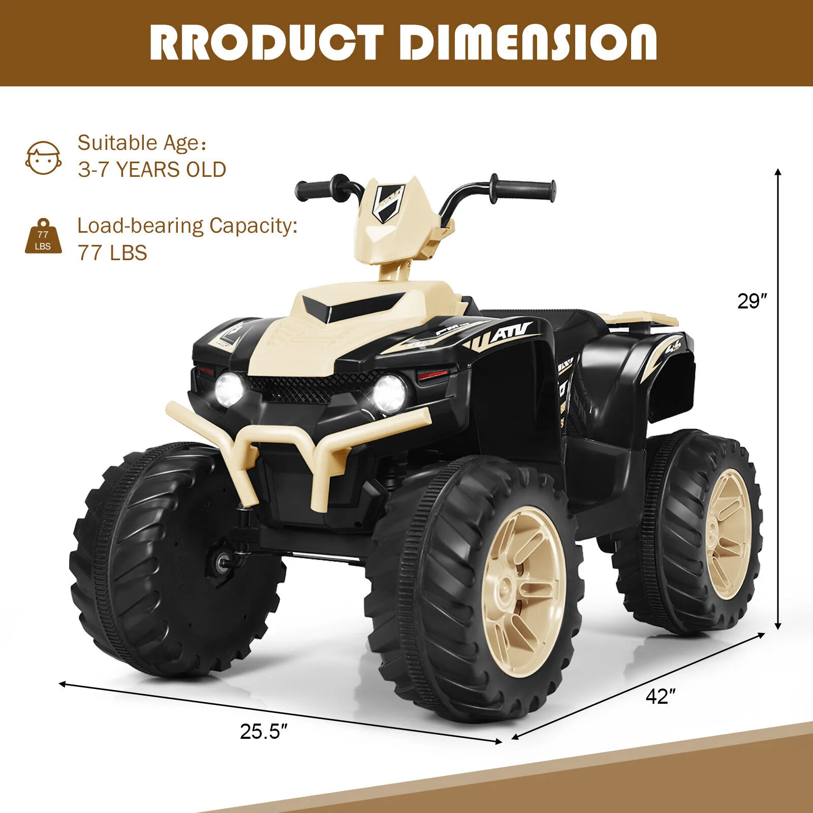 Yellow 12V Kids ATV Quad Ride On Car with LED Light and Music Toy - Image 2