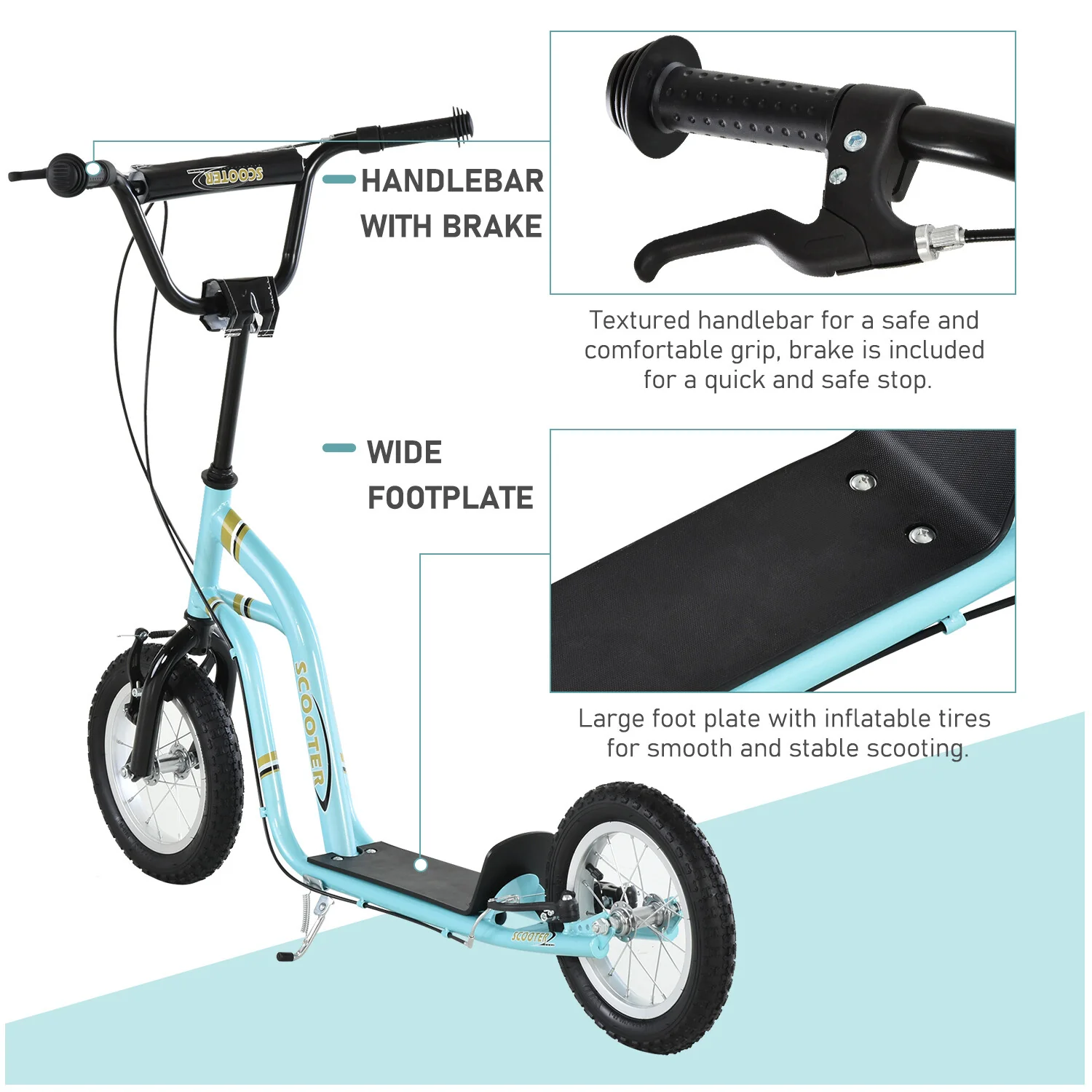 Youth Scooter with Dual Front and Rear Caliper Brakes and 12-Inch Inflatable Front Wheel - Image 5