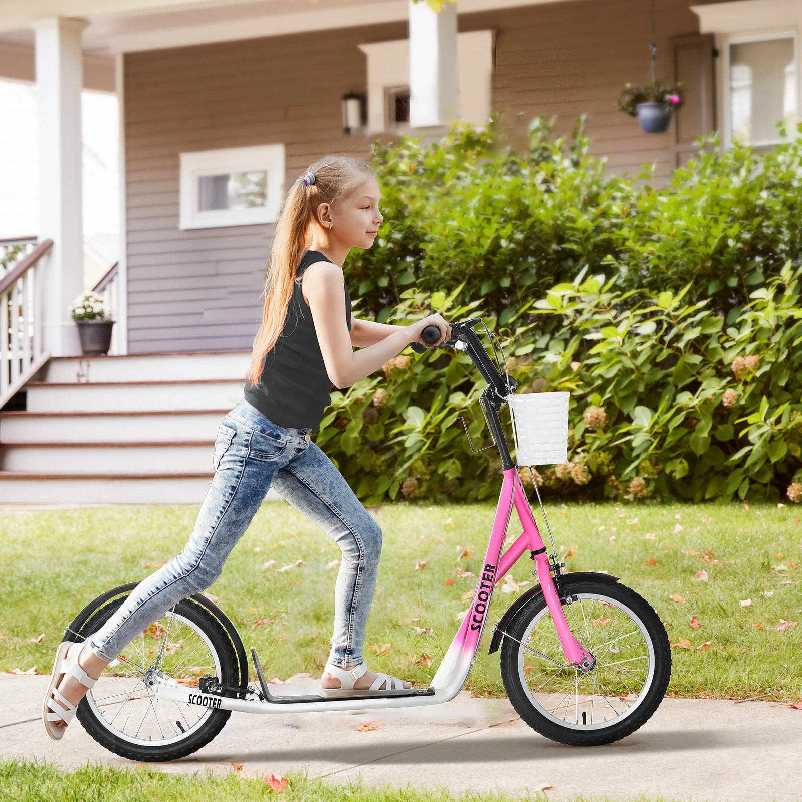 Youth Kick Scooter with Adjustable Handlebars, Double Brakes, and 16-Inch Inflatable Tires - Image 2